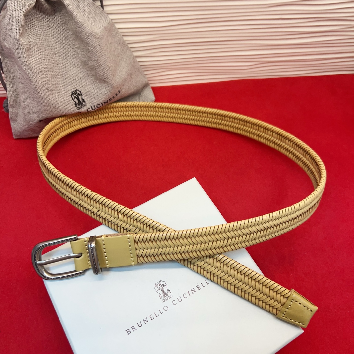 Brunello Cucinelli 男女通用休闲时尚编织腰带！意大利进口编织单层牛皮。2.5Cm。码数