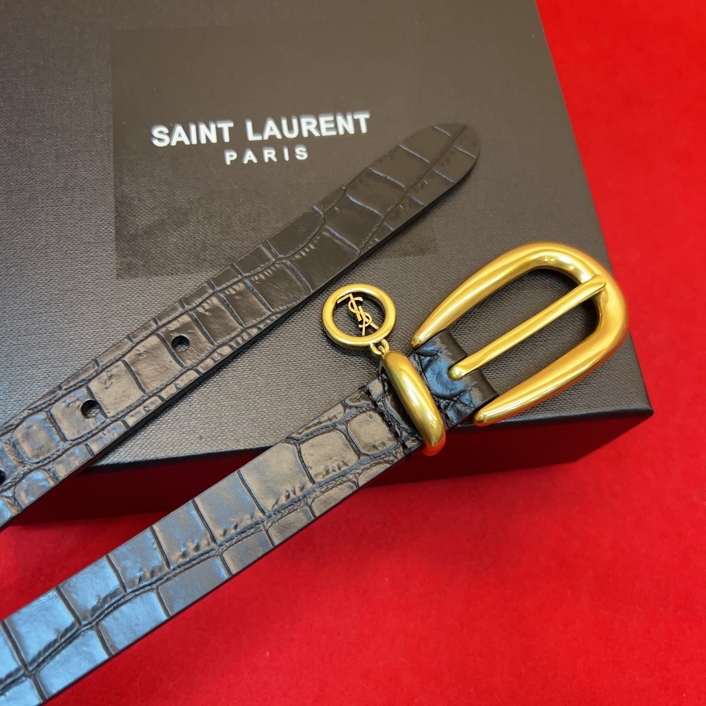 开春秀款Saint Laurent 女士腰带皮带 原厂真金电渡扣头，意大利原厂皮，宽2.0cm，代购级。