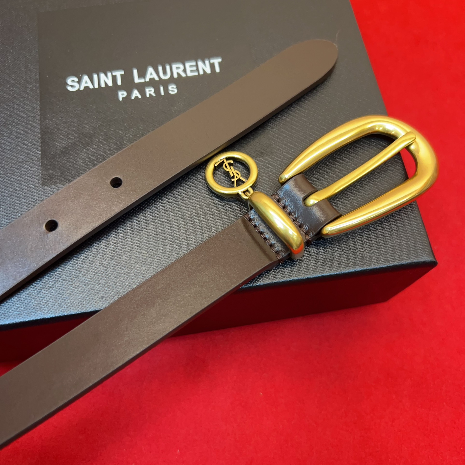 开春秀款Saint Laurent 女士腰带皮带 原厂真金电渡扣头，意大利原厂皮，宽2.0cm，代购级。