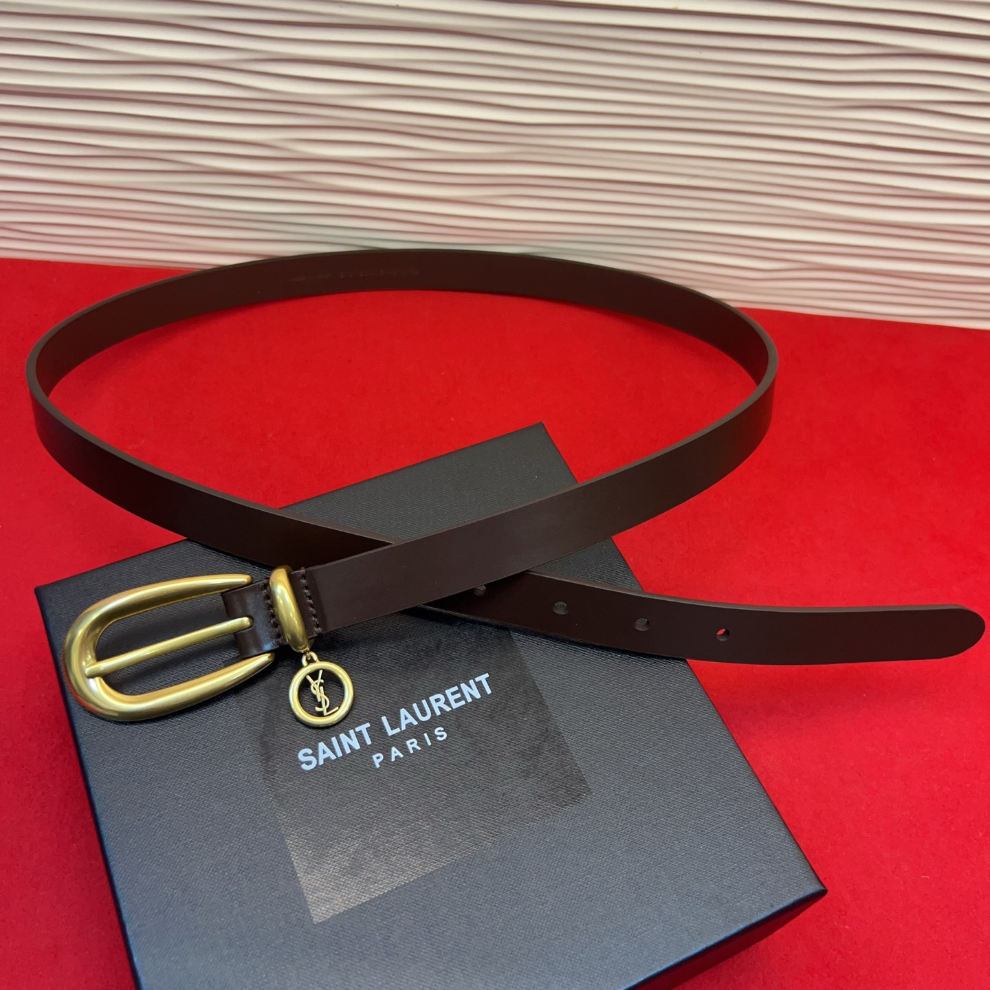 开春秀款Saint Laurent 女士腰带皮带 原厂真金电渡扣头，意大利原厂皮，宽2.0cm，代购级。