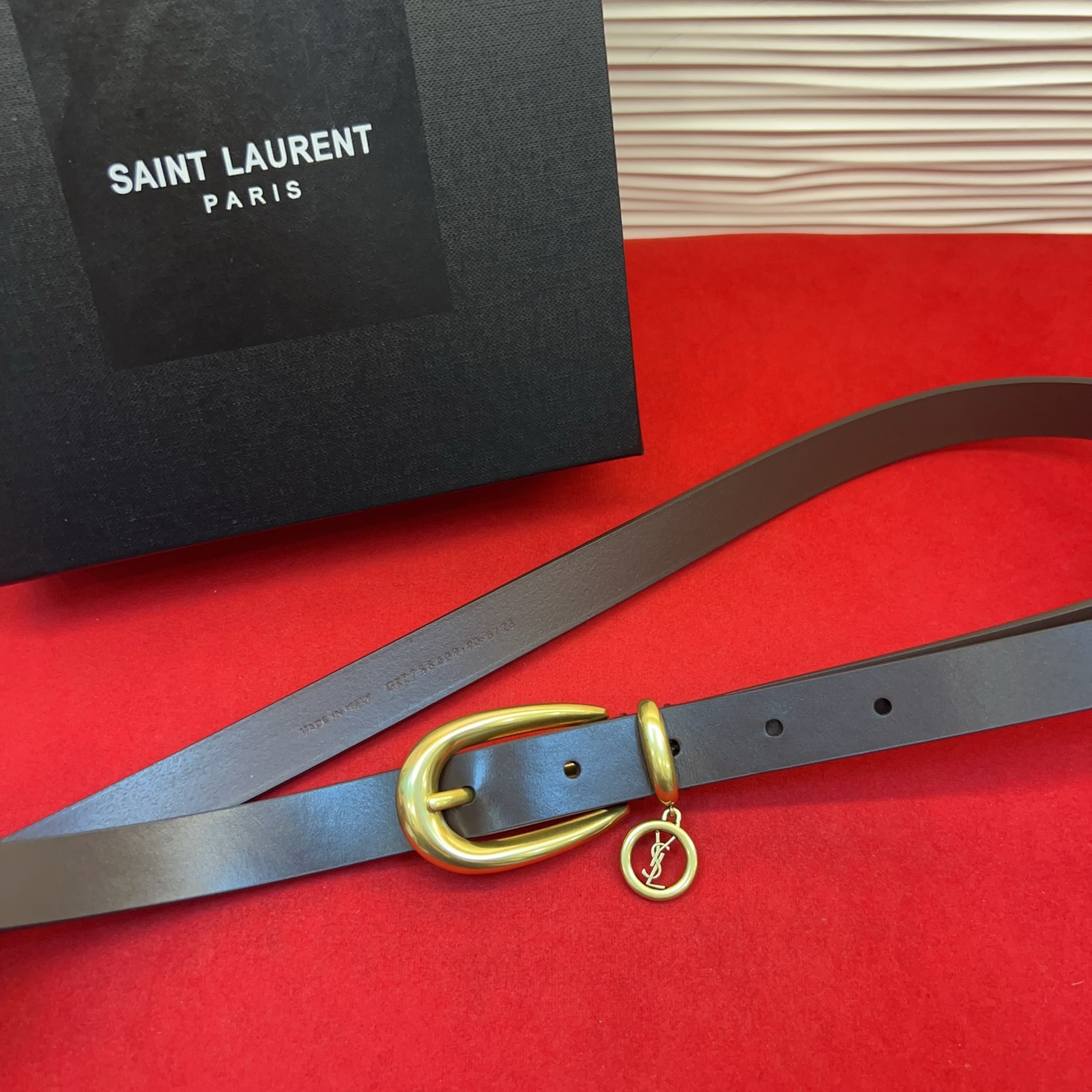 开春秀款Saint Laurent 女士腰带皮带 原厂真金电渡扣头，意大利原厂皮，宽2.0cm，代购级。