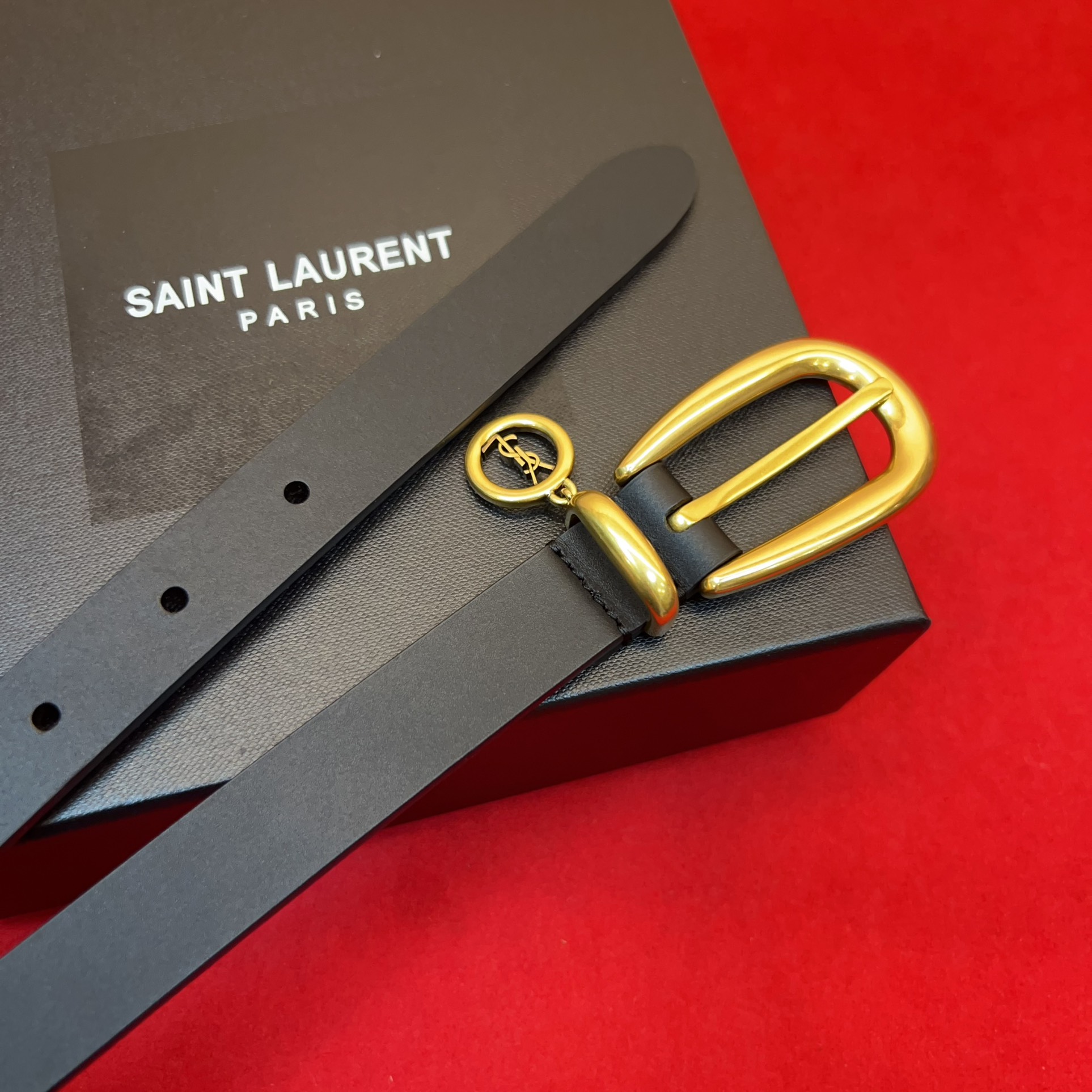 开春秀款Saint Laurent 女士腰带皮带 原厂真金电渡扣头，意大利原厂皮，宽2.0cm，代购级。