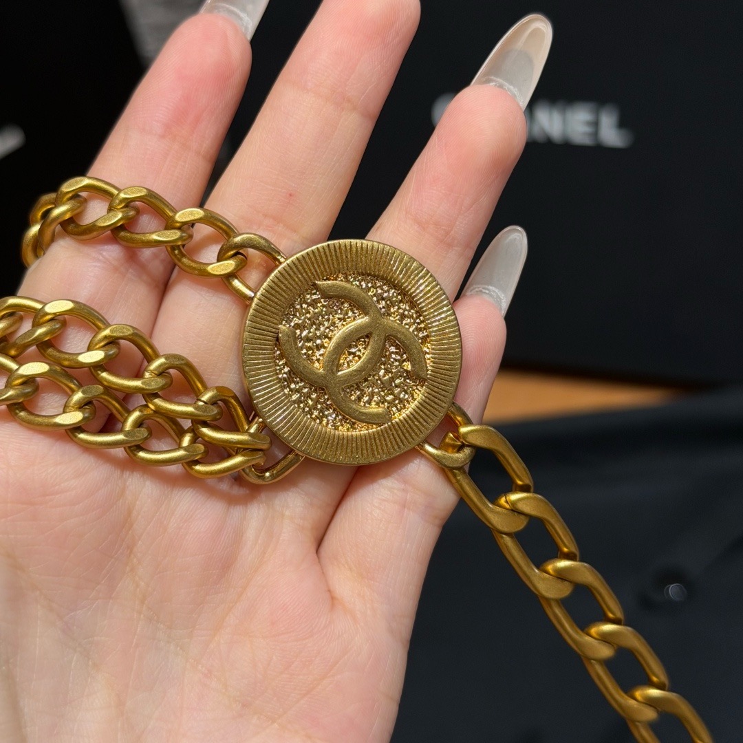 ✨ Vintage Multi Strand Leather Chain Belt with CC Coin Medal