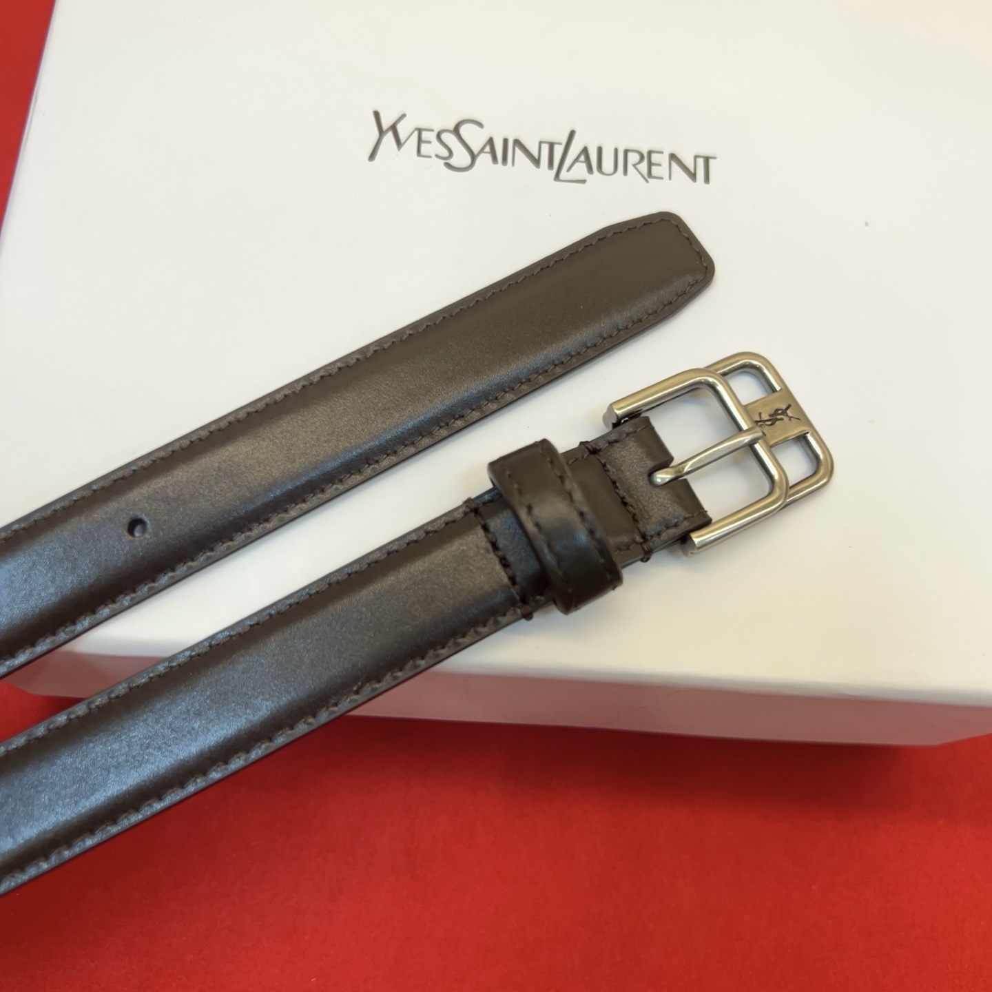 Saint Laurent 圣罗兰女士腰带皮带 原厂真金电渡扣头，意大利原厂皮，宽2.0cm，代购级。