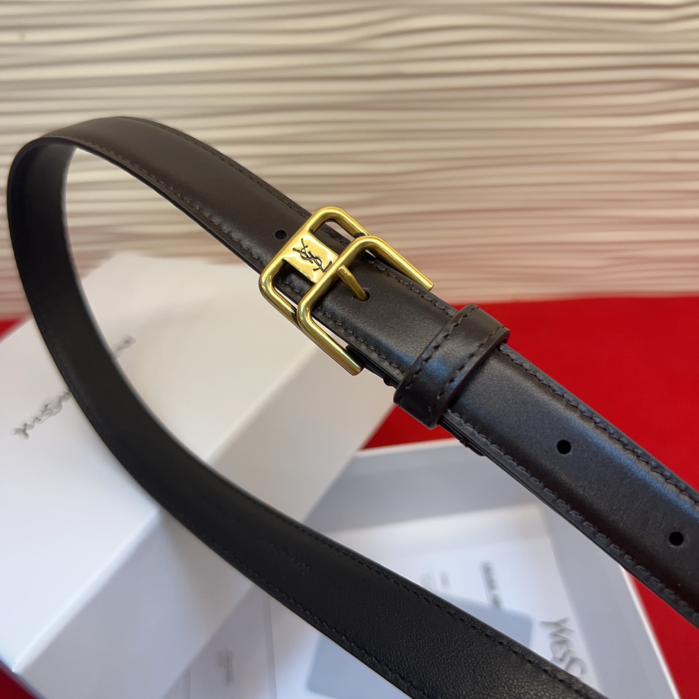 Saint Laurent 圣罗兰女士腰带皮带 原厂真金电渡扣头，意大利原厂皮，宽2.0cm，代购级。