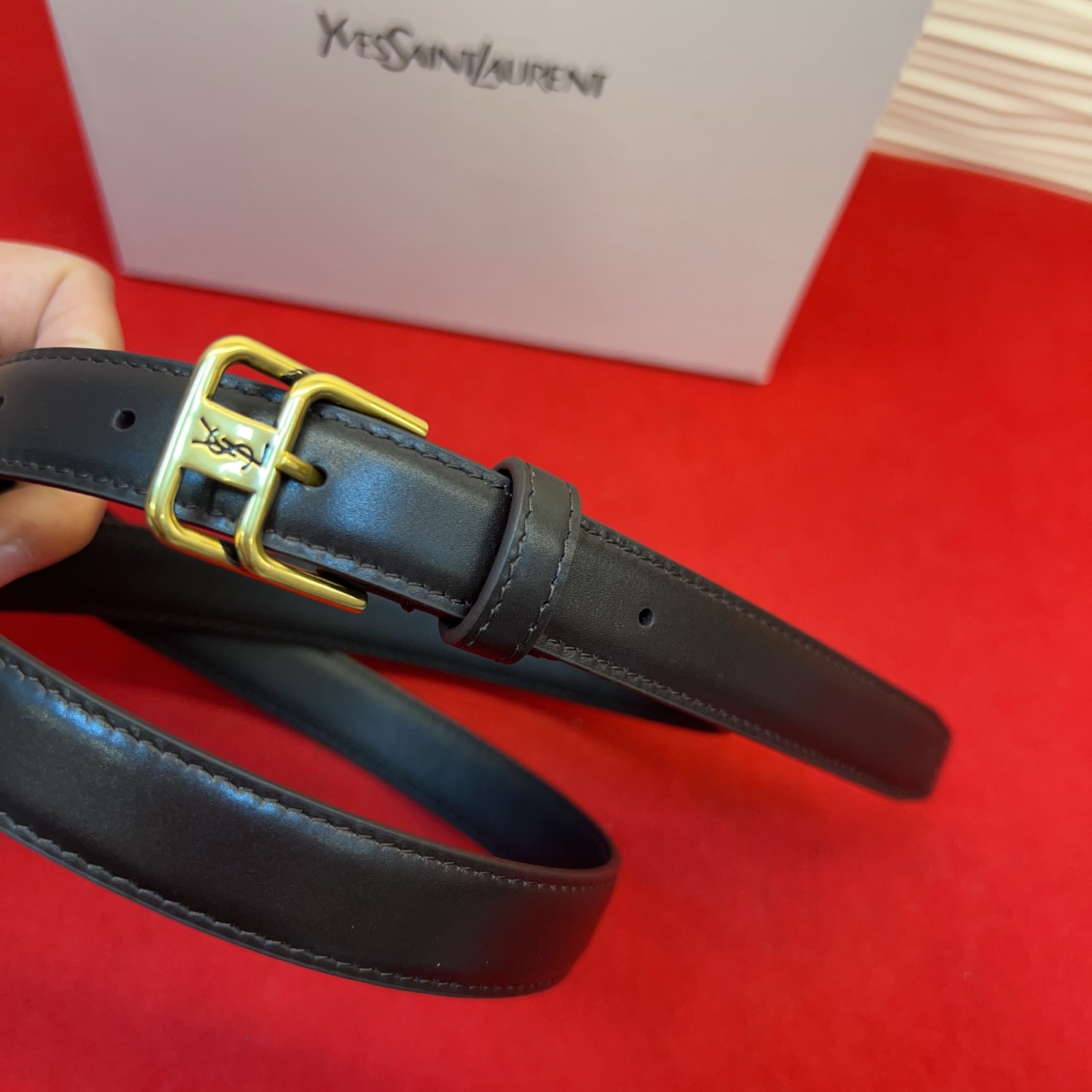Saint Laurent 圣罗兰女士腰带皮带 原厂真金电渡扣头，意大利原厂皮，宽2.0cm，代购级。
