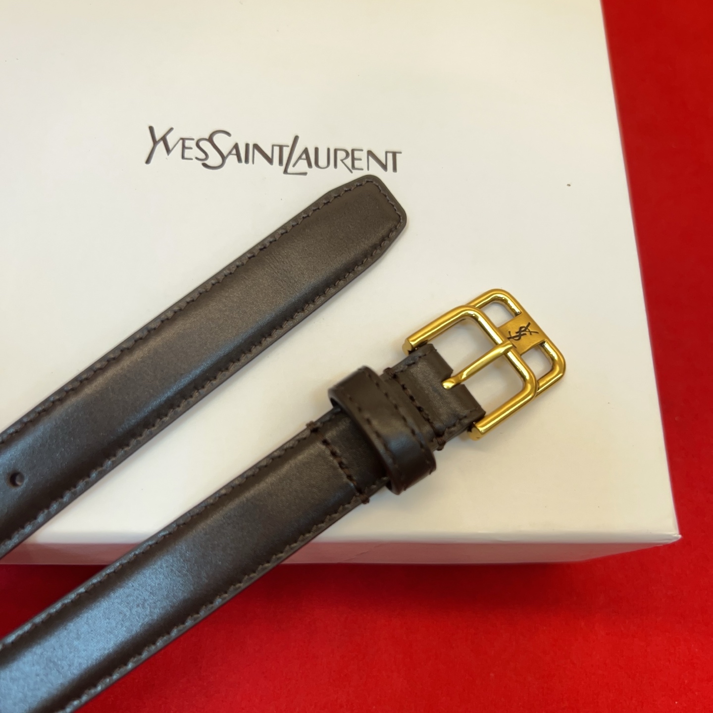 Saint Laurent 圣罗兰女士腰带皮带 原厂真金电渡扣头，意大利原厂皮，宽2.0cm，代购级。