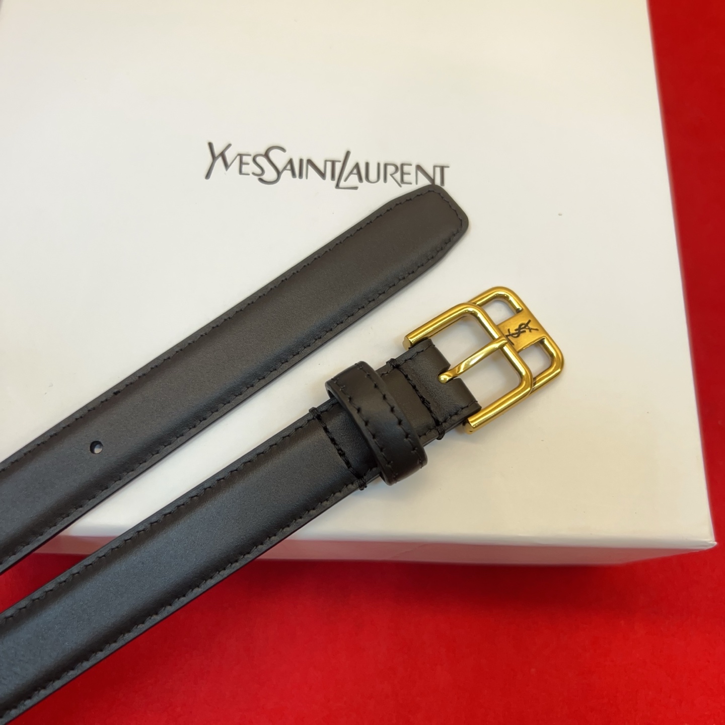 Saint Laurent 圣罗兰女士腰带皮带 原厂真金电渡扣头，意大利原厂皮，宽2.0cm，代购级。