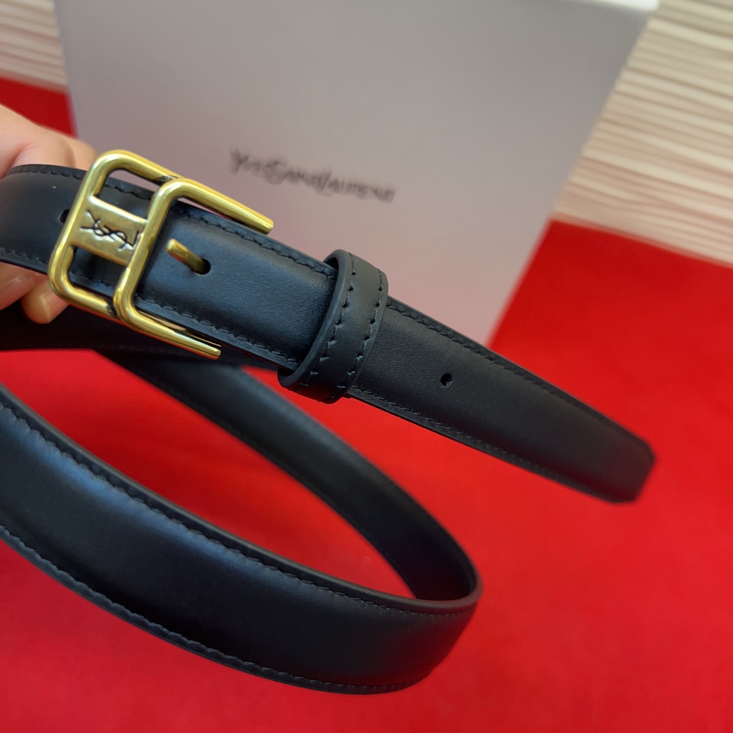 Saint Laurent 圣罗兰女士腰带皮带 原厂真金电渡扣头，意大利原厂皮，宽2.0cm，代购级。