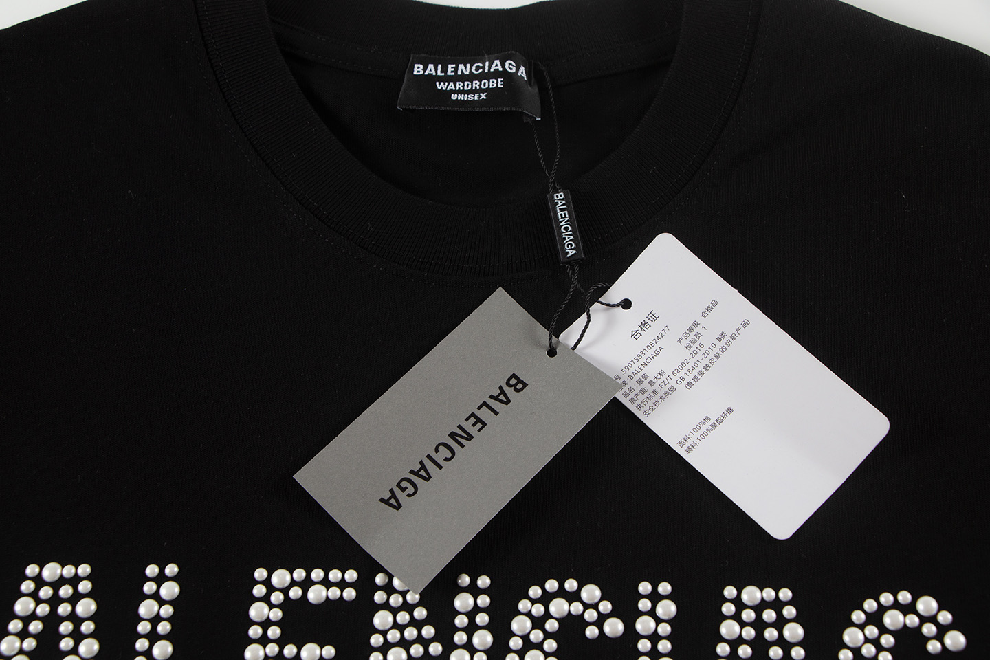 Balenciaga/巴黎世家 26ss 珍珠烫钻圆领短袖 黑白