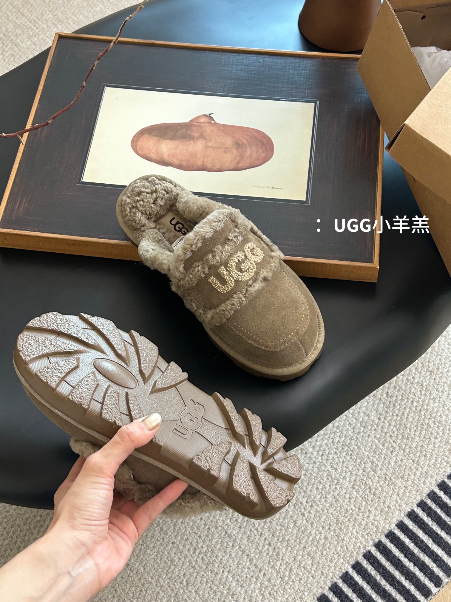 ugg新款澳洲小羊羔毛网红拖鞋小胖丁嘟嘟拖材质牛皮内里真羊毛配刺绣ugg字样百搭时尚！三色栗色羚羊菜紫色