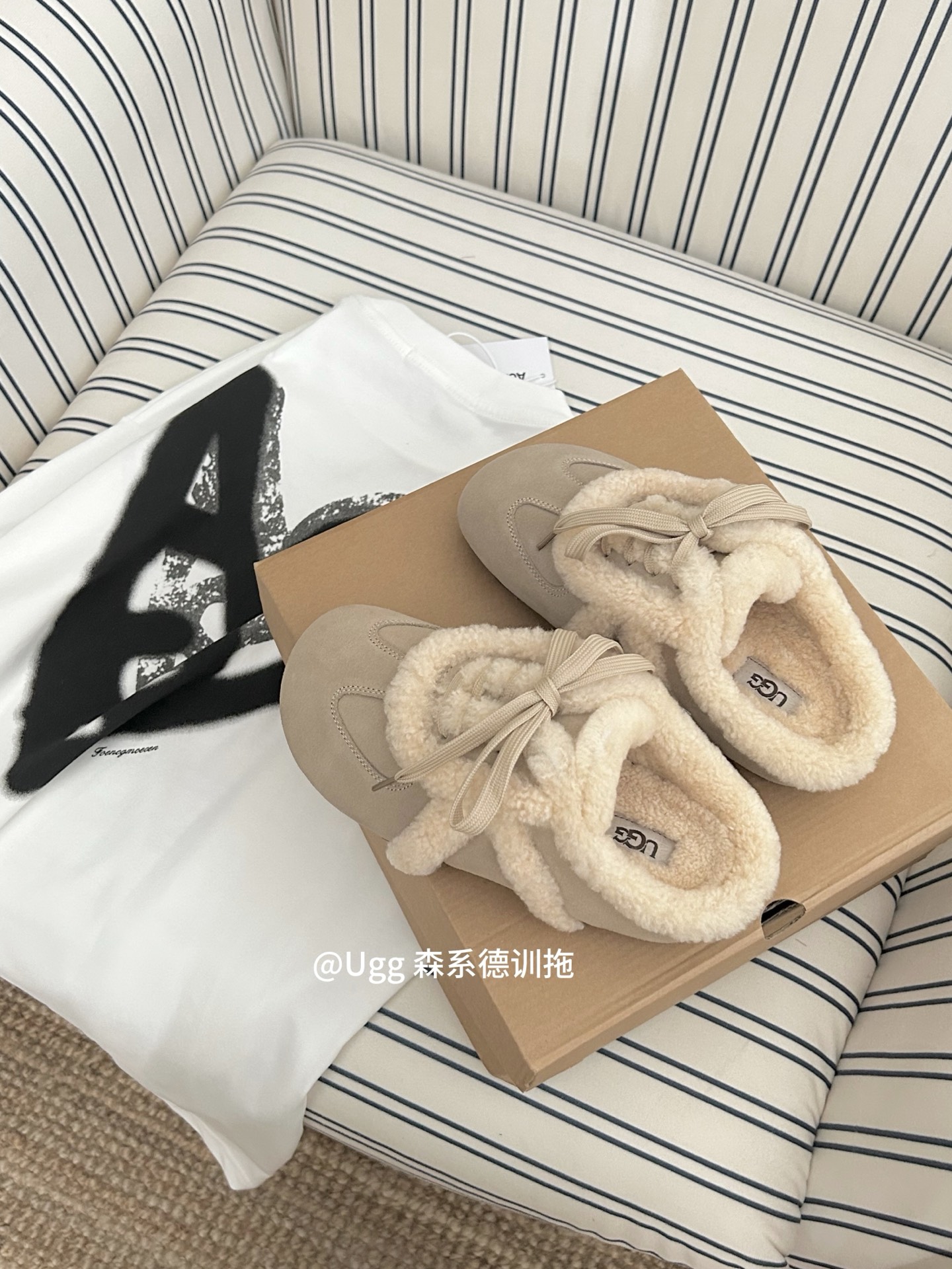 UGG森系德训毛绒绒可爱款休闲拖鞋小众复古时尚 蝴蝶搭配羊毛三色，栗色。咖色。菜籽 ！码数，35-40码