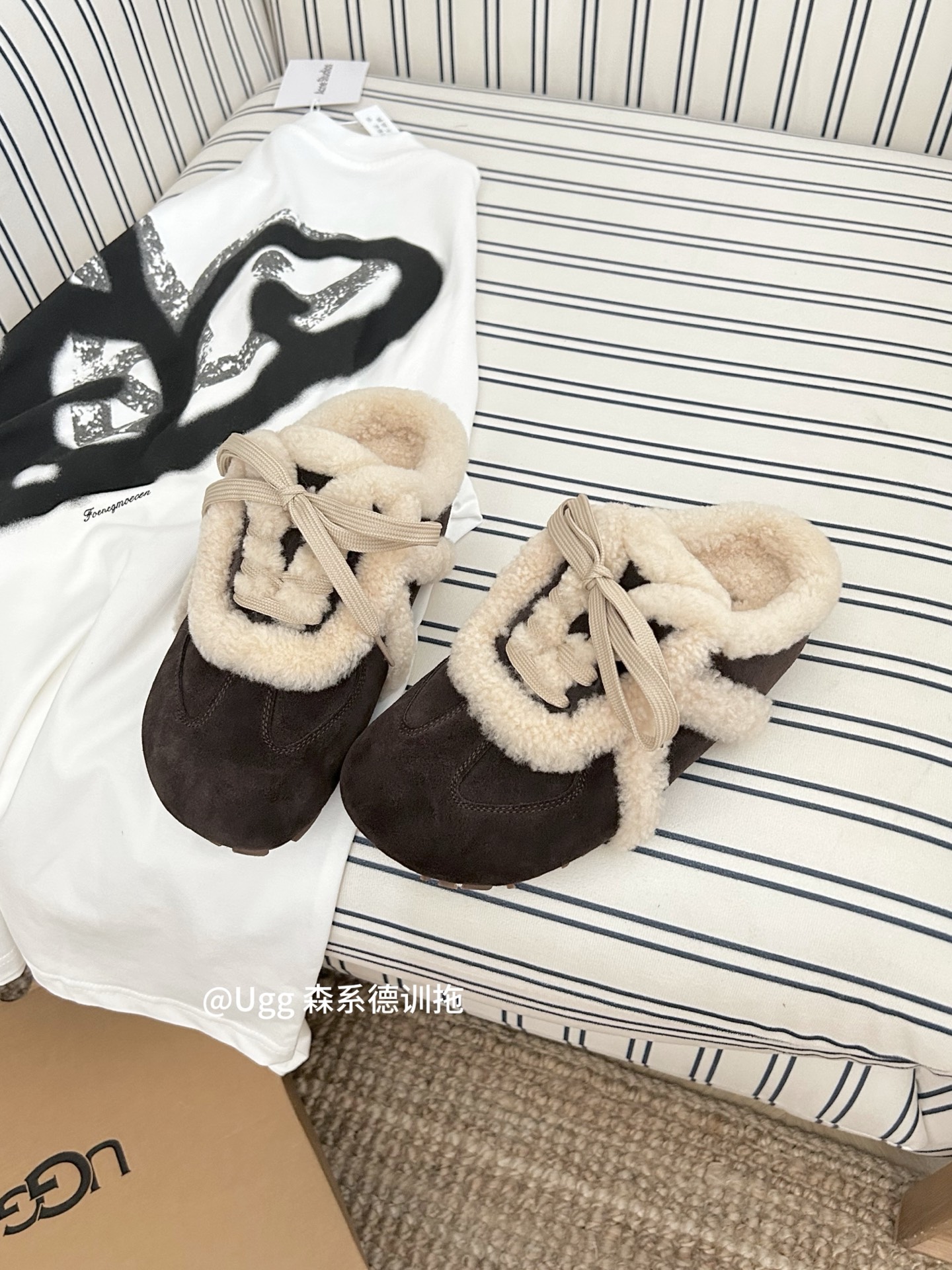UGG森系德训毛绒绒可爱款休闲拖鞋小众复古时尚 蝴蝶搭配羊毛三色，栗色。咖色。菜籽 ！码数，35-40码