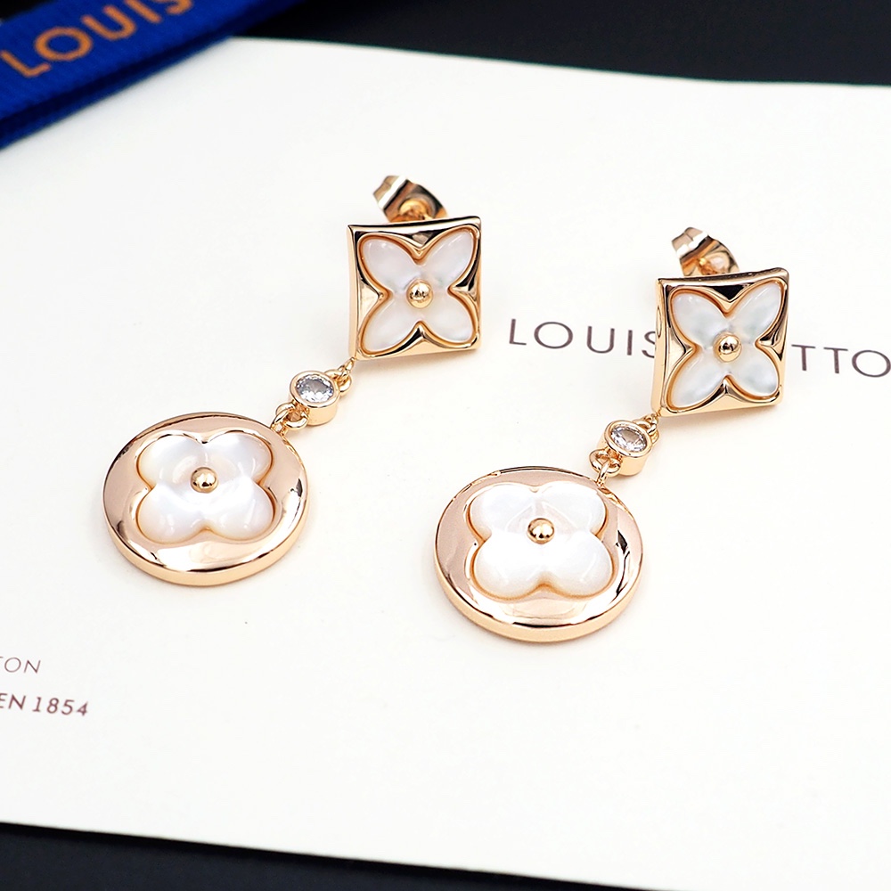 驴家LV路易威登白贝母弧面贝壳2花爆款耳环