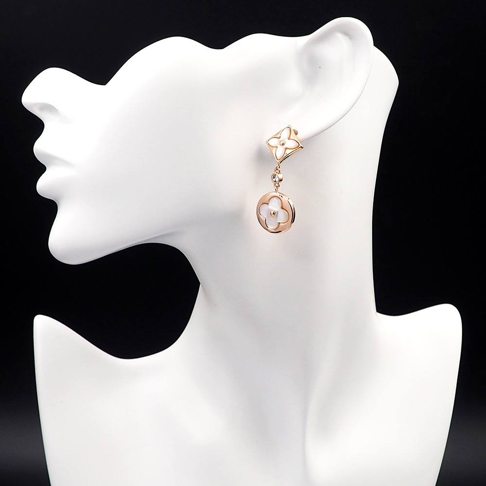 驴家LV路易威登白贝母弧面贝壳2花爆款耳环