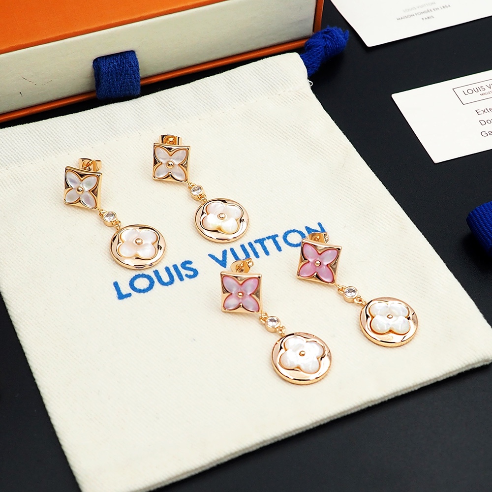 驴家LV路易威登白贝母弧面贝壳2花爆款耳环