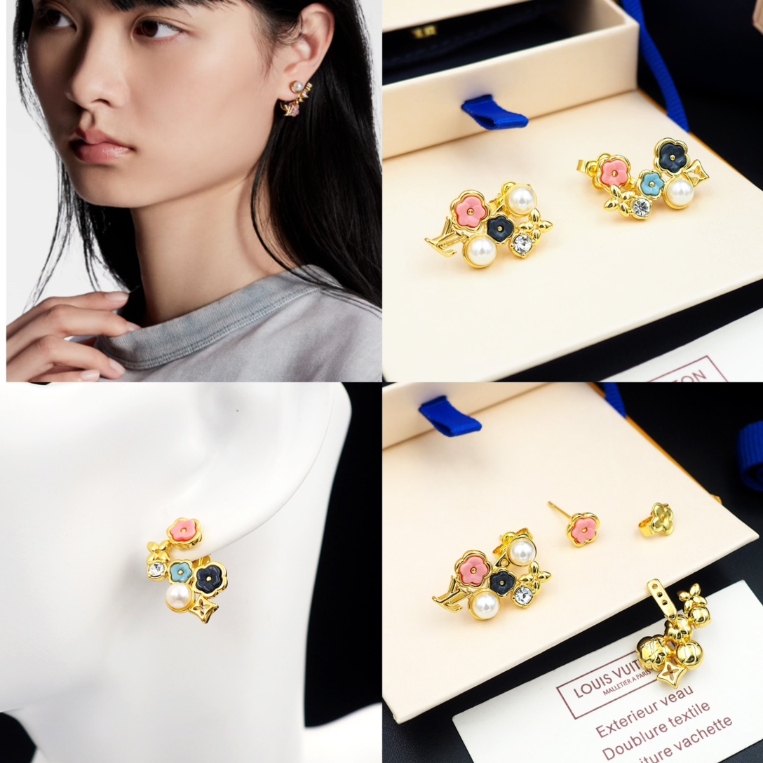  驴家2024 早春女装秀。此款 LV Botanica 耳环向该岛壮丽花园采撷灵感，汇聚缤纷花卉、仿水