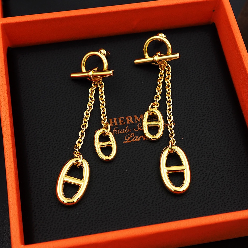 Hermes Reponse Farandole earrings gold-tone metal 4 5cm drop length