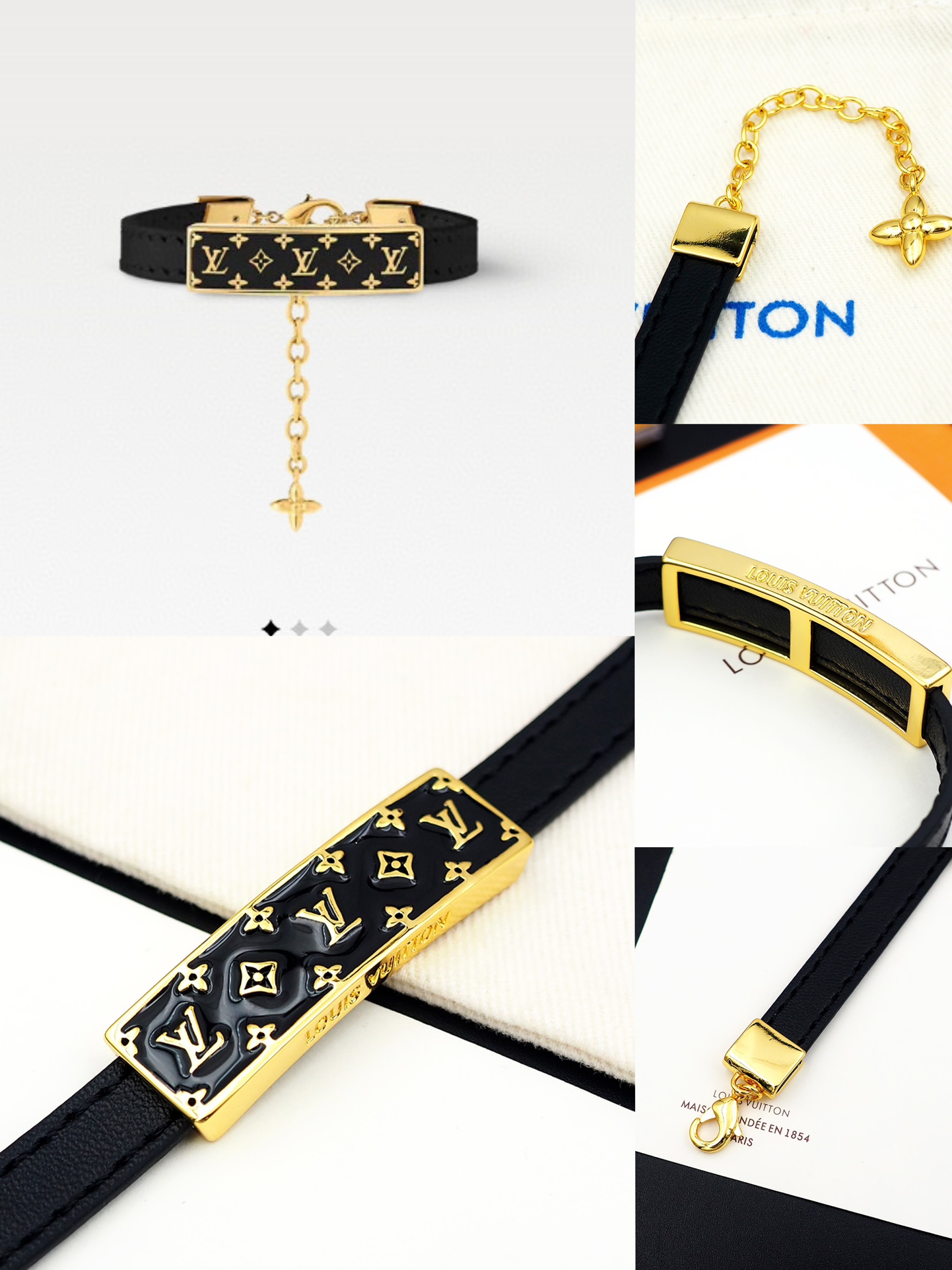 Nanogram Enamel Leather Bracelet: Classic Design with Monogram Flowers for Comfort - 图片 2