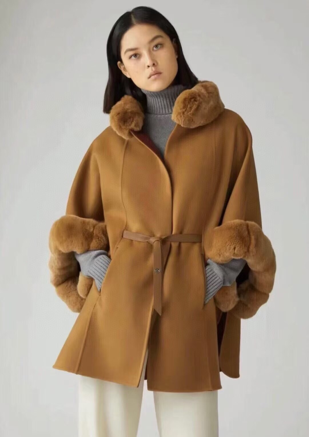 Loro Piana Inspired 2025 Winter Fur Trimmed Cape - Luxurious and Elegant 5 i1756886846 5199 1