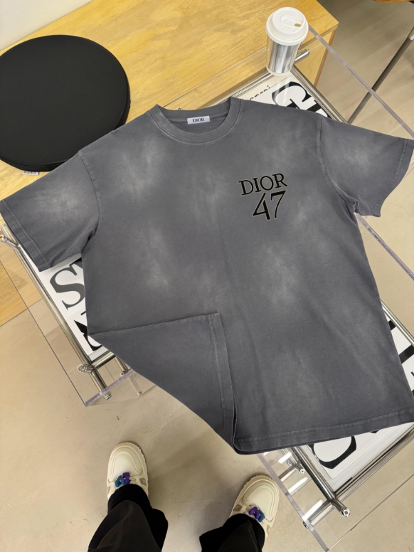 Dior 2024 nuevo estilo Manga corta estampada personalizada, desgastada, lavada con ácido americano Las telas …