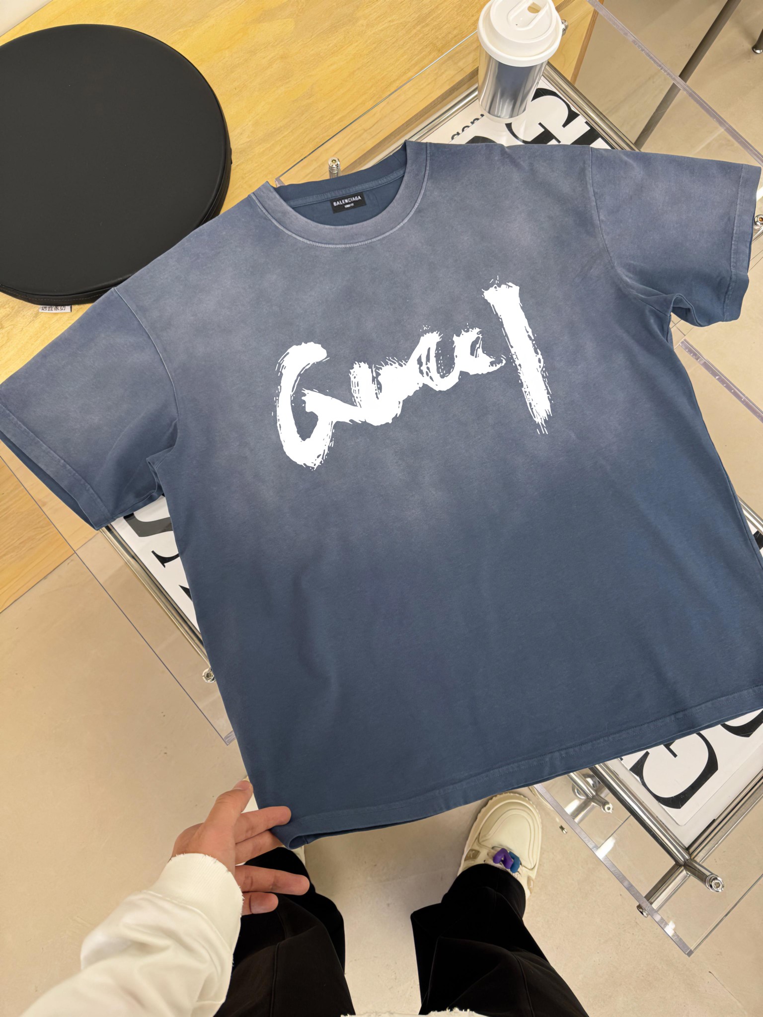 París&Gu 2024 nuevo, camiseta de manga corta con estampado individual de lavado ácido americano y desgastado, tela pers…