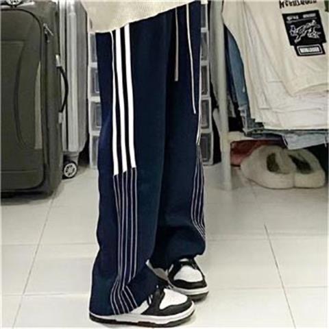 售价:25💰卫裤分类篇(升级高克重+5)美式复古条纹运动卫裤女秋冬宽松潮ins学院风直筒百搭休闲阔腿裤M-2XL 
