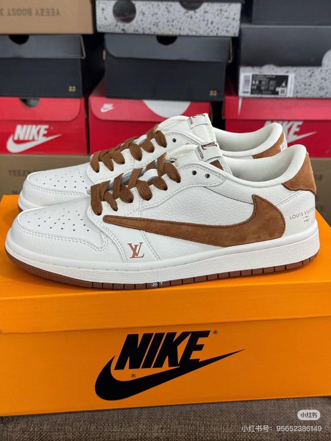 「路易威登篇」售价:80💰Nike TS x Air Jordan AJ1 Low 耐克黄米棕休闲鞋 倒钩低帮联名鞋 
siz：36-44
