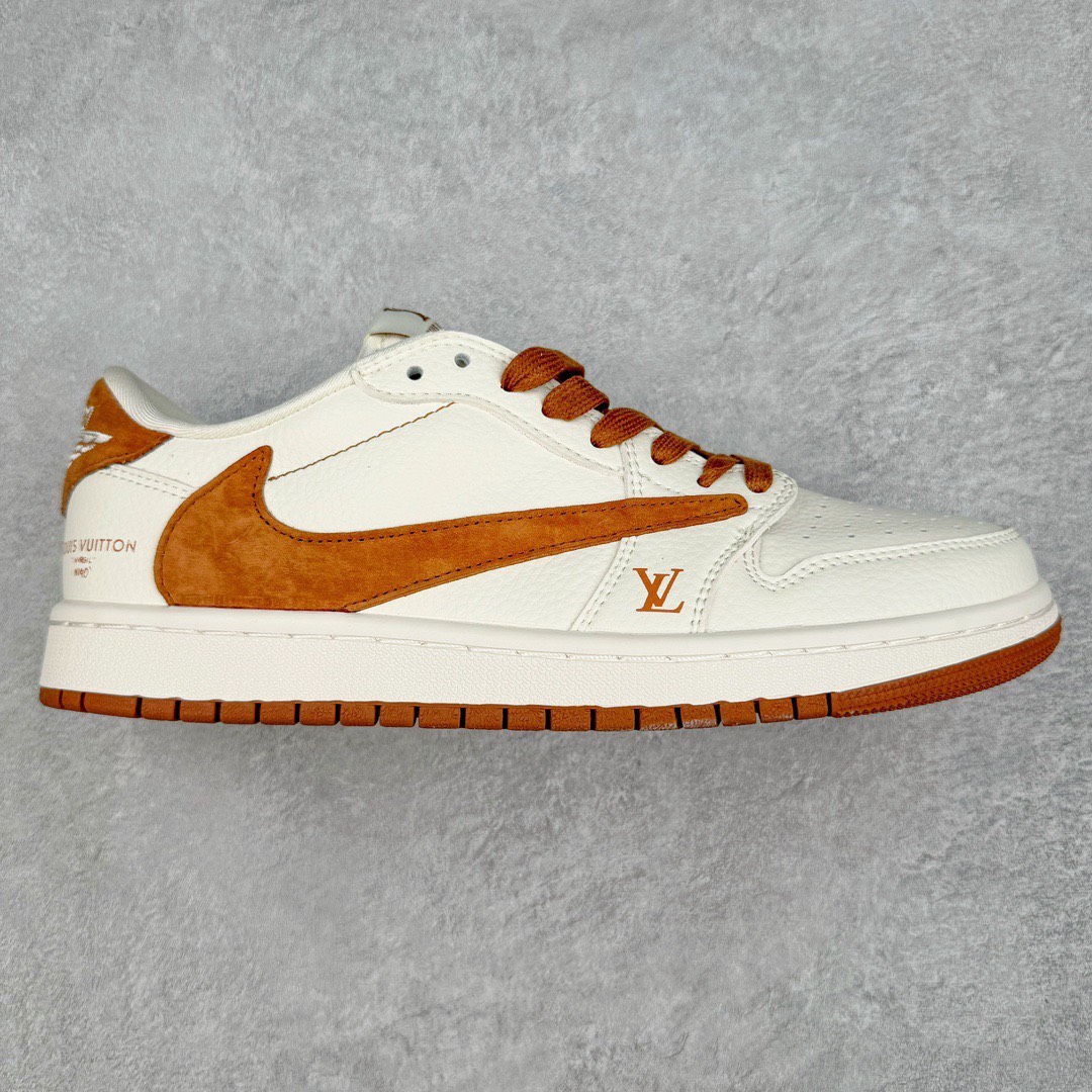 「路易威登篇」售价:80💰Nike TS x Air Jordan AJ1 Low 耐克黄米棕休闲鞋 倒钩低帮联名鞋 
siz：36-44