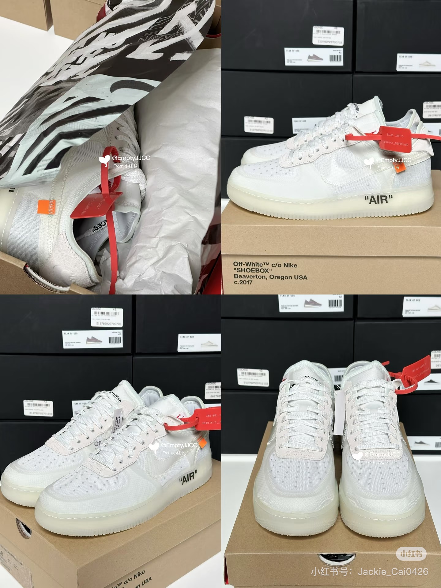 「空军结构篇」售价:80💰空军第三方❇️清仓原3xx一双Off-White x Nike Air Force 1 Low “The Ten”Off-White与Nike联名的Air Force 1 Low“The
Ten”，解构主义设计超有辨识度!鞋面织物+皮革拼接，白色主调，细节有“SHOELACES”“AIR FORCE 1”字样，红白吊牌超吸睛计。橡胶鞋底抓地力稳，日常穿搭或街头风都很出彩。2017年首发，至今仍是潮流圈经典，收藏价值高，搭配简约服饰更显设计感
siz：36-44