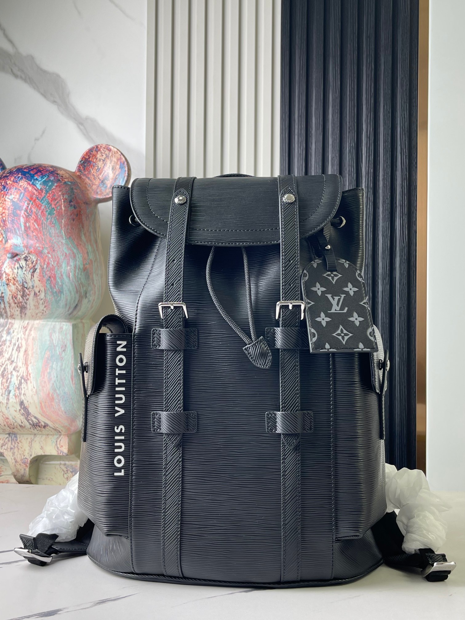 P850 [Pedido original superior, toma real exclusiva] M23764 Serie de mochilas con ondas de agua de cuero negro con letr…