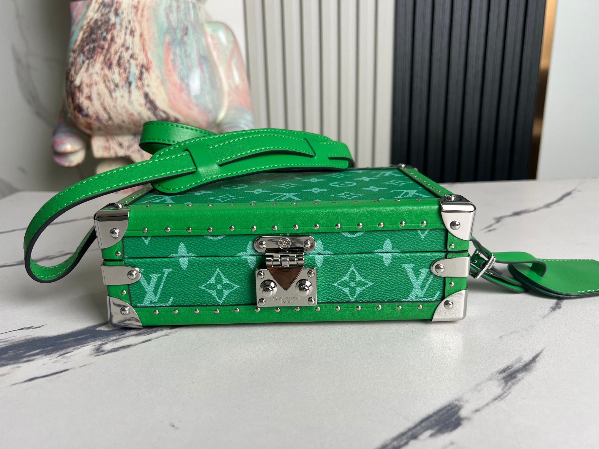 顶级原单独家实拍M11049绿花男包盒子包系列ClutchBox小硬箱M20251于2020春夏时装秀初