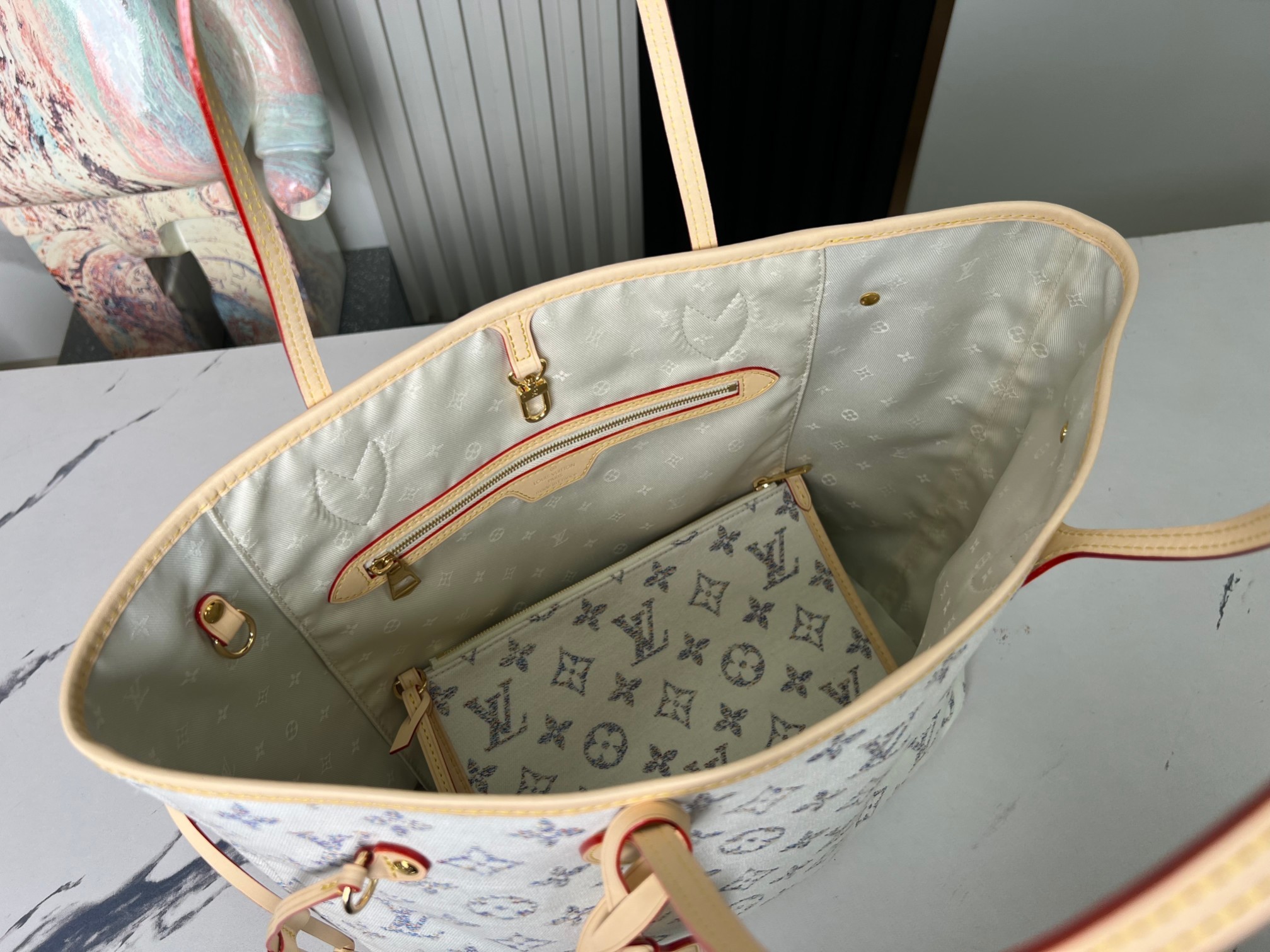 顶级原单独家实拍M24905白色牛仔购物袋系列NeverfullMM手袋航海系列这个宽敞的Neverfu