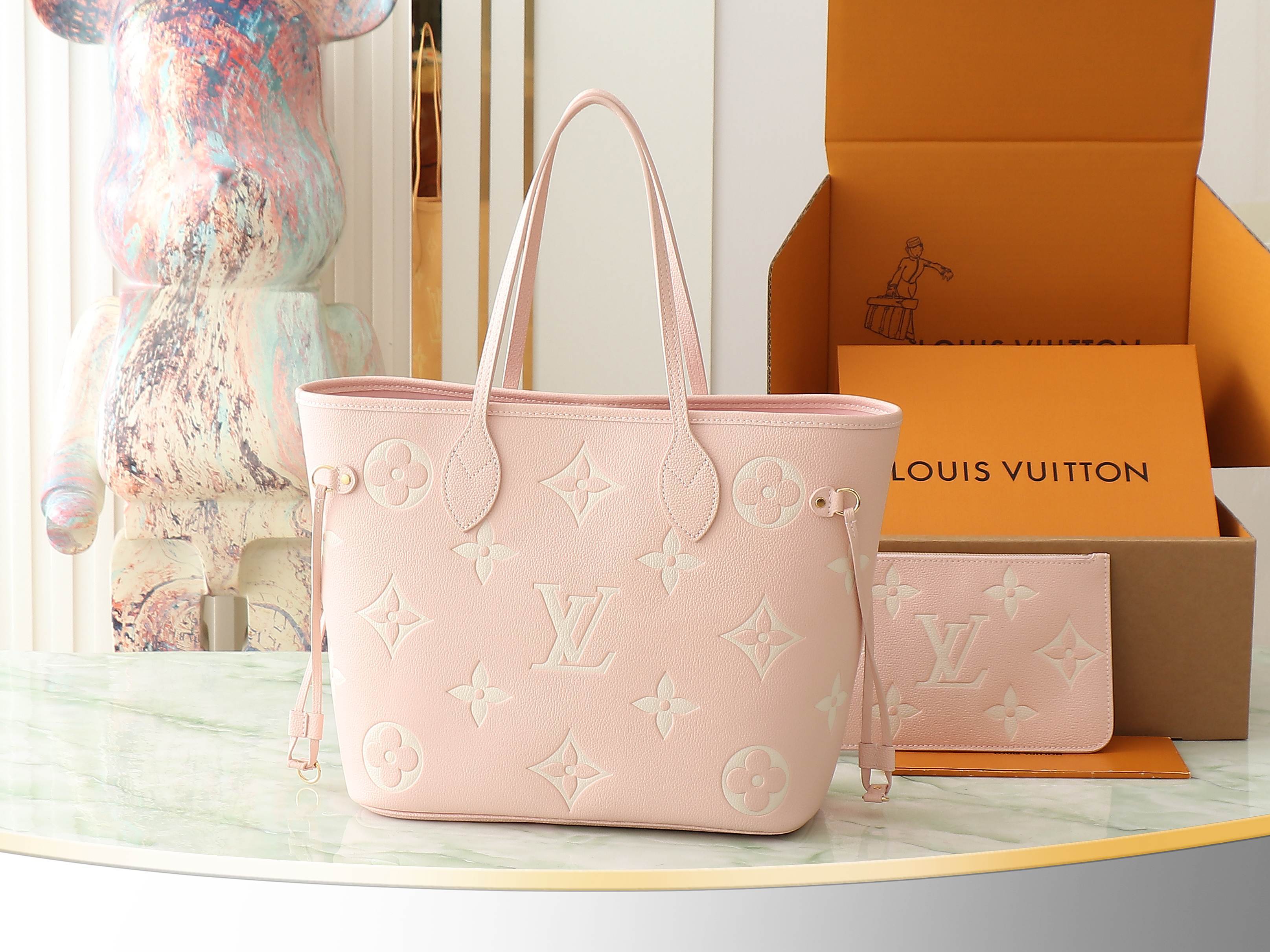 【顶级原单 独家实拍】M14210奶昔粉 M45686 全皮压花购物袋系列 Neverfull 中号手袋