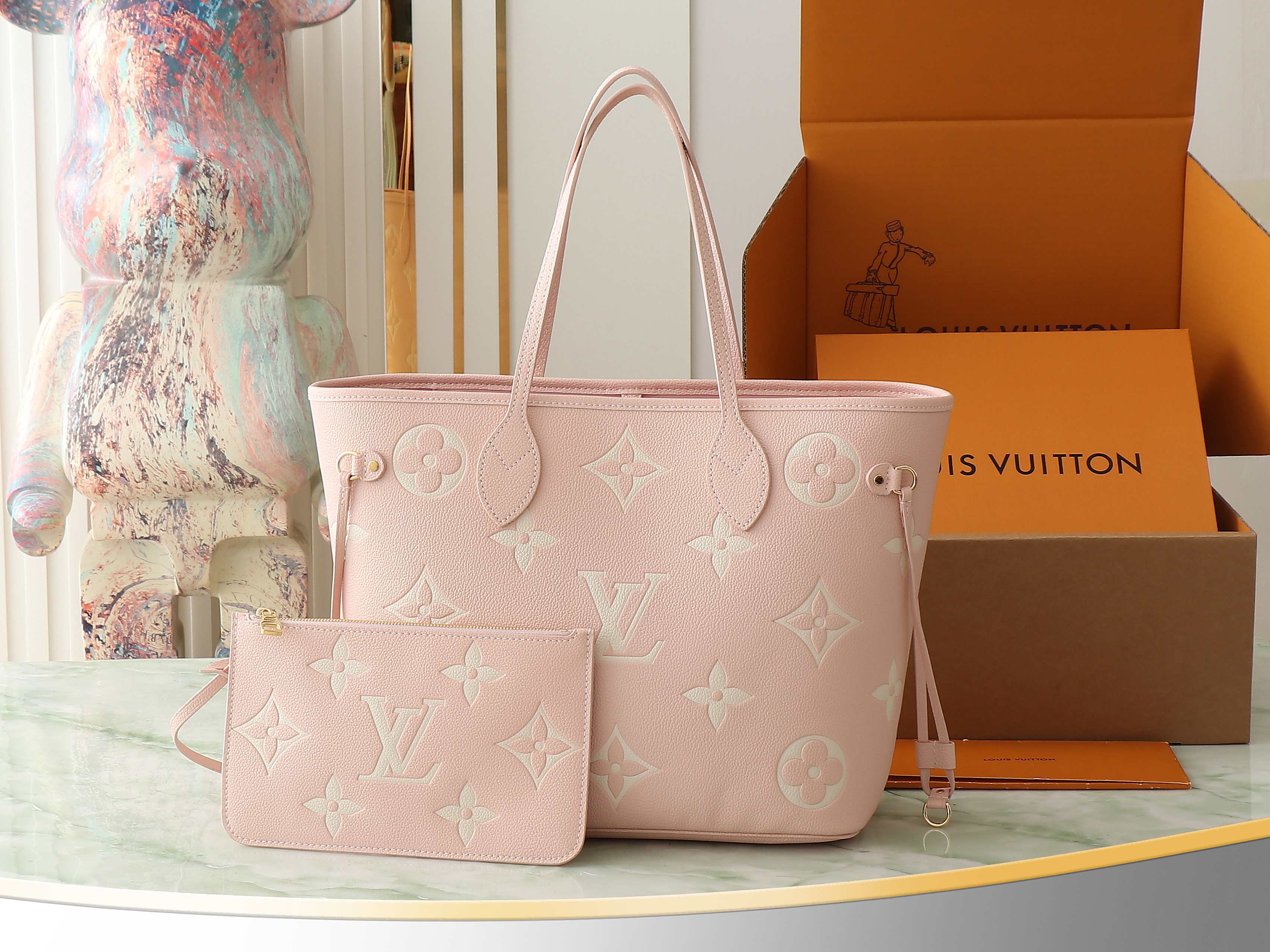 【顶级原单 独家实拍】M14210奶昔粉 M45686 全皮压花购物袋系列 Neverfull 中号手袋