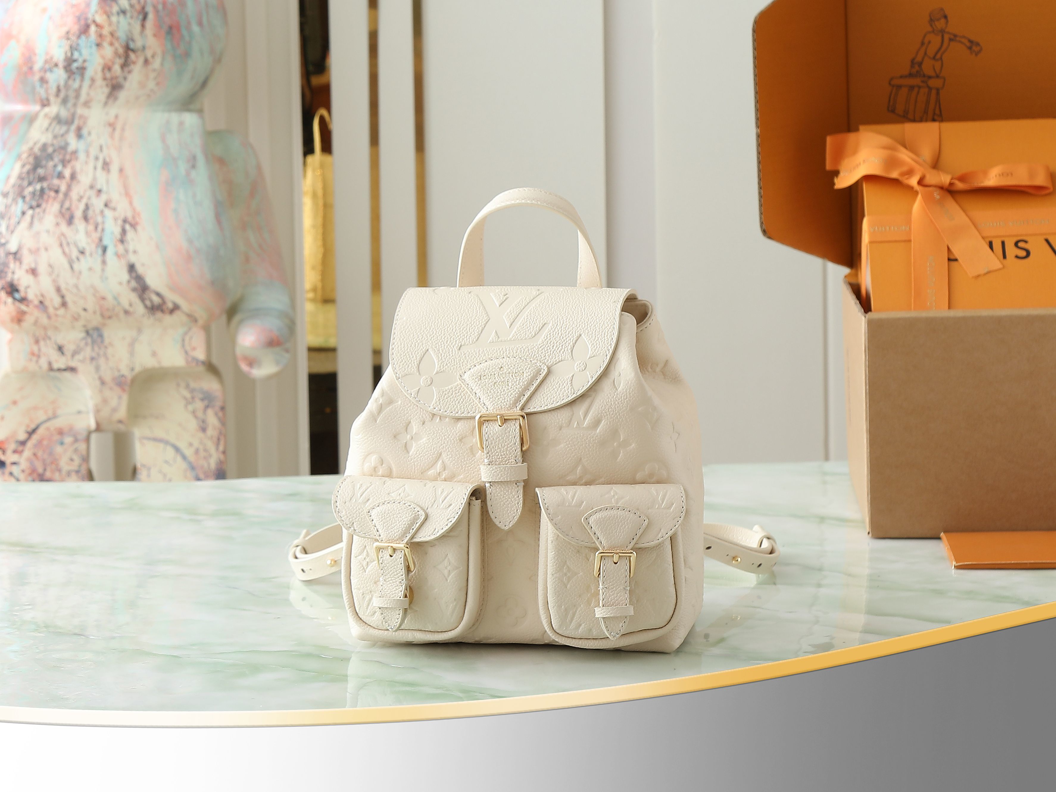 【顶级原单 独家实拍】M47106白色 M47072黑色 M47074粉色 全皮压花双肩包系列 BACK