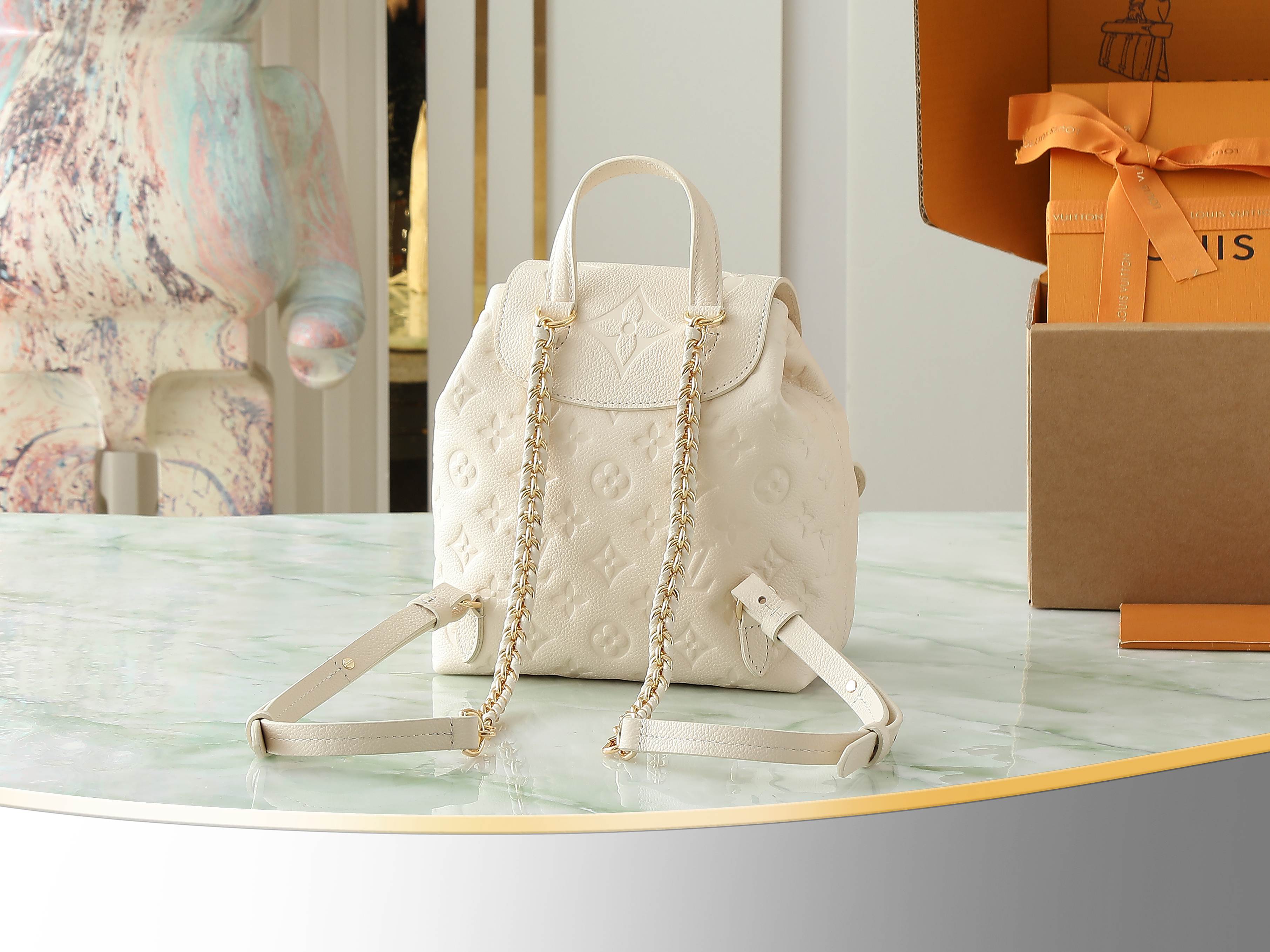 【顶级原单 独家实拍】M47106白色 M47072黑色 M47074粉色 全皮压花双肩包系列 BACK