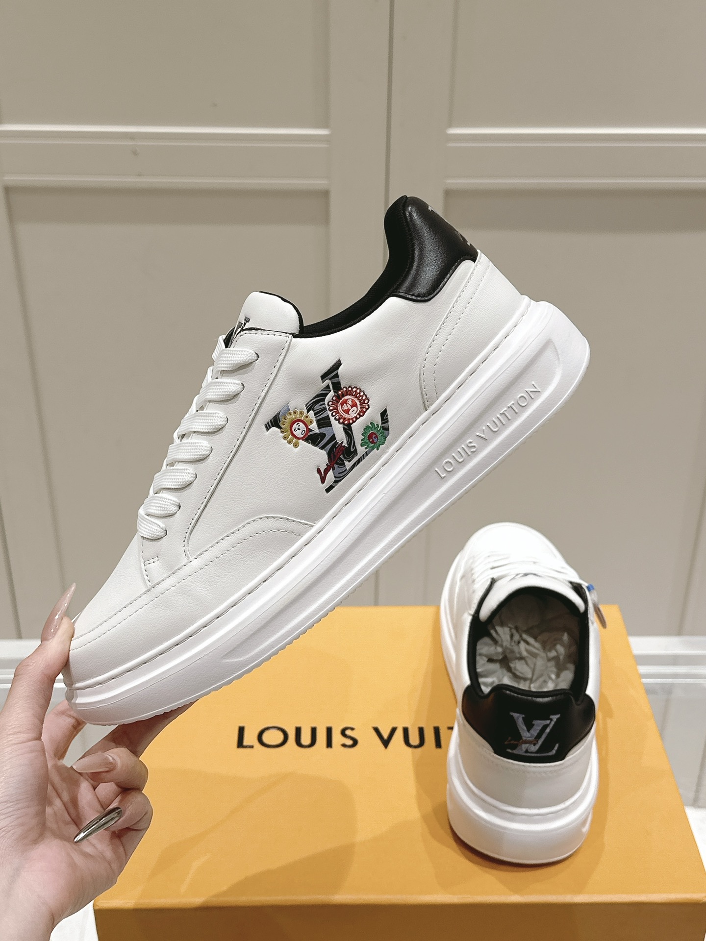 Louis Vuitton L Print Casual White Sneakers Designer Fashion Shoes 1 Louis Vuitton L Print Casual White Sneakers Designer Fashion Shoes