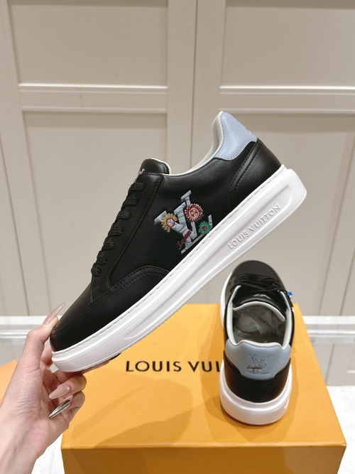 Louis Vuitton Black Leather Casual Sneakers with Embroidered Logo Details 28 Louis Vuitton Black Leather Casual Sneakers with Embroidered Logo Details