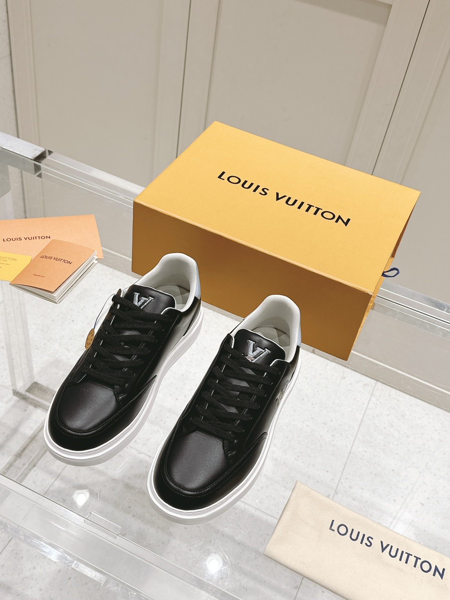 Louis Vuitton Black Leather Casual Sneakers with Embroidered Logo Details 3 i1740738412 6594 4