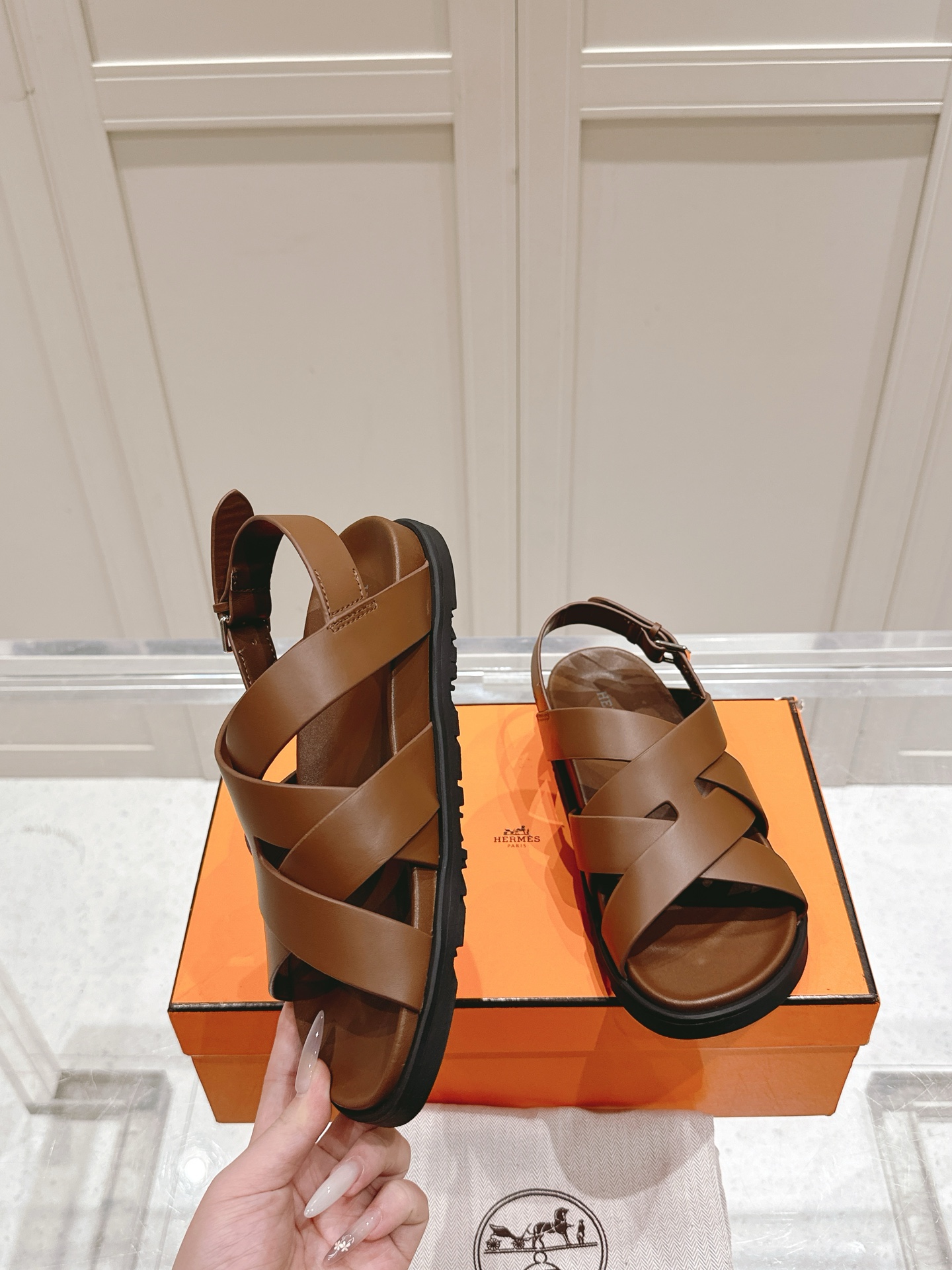 Hermès Hermes爱马仕Kazimir系列 交叉 织带 防水台 凉鞋 二舅鞋 H拖鞋