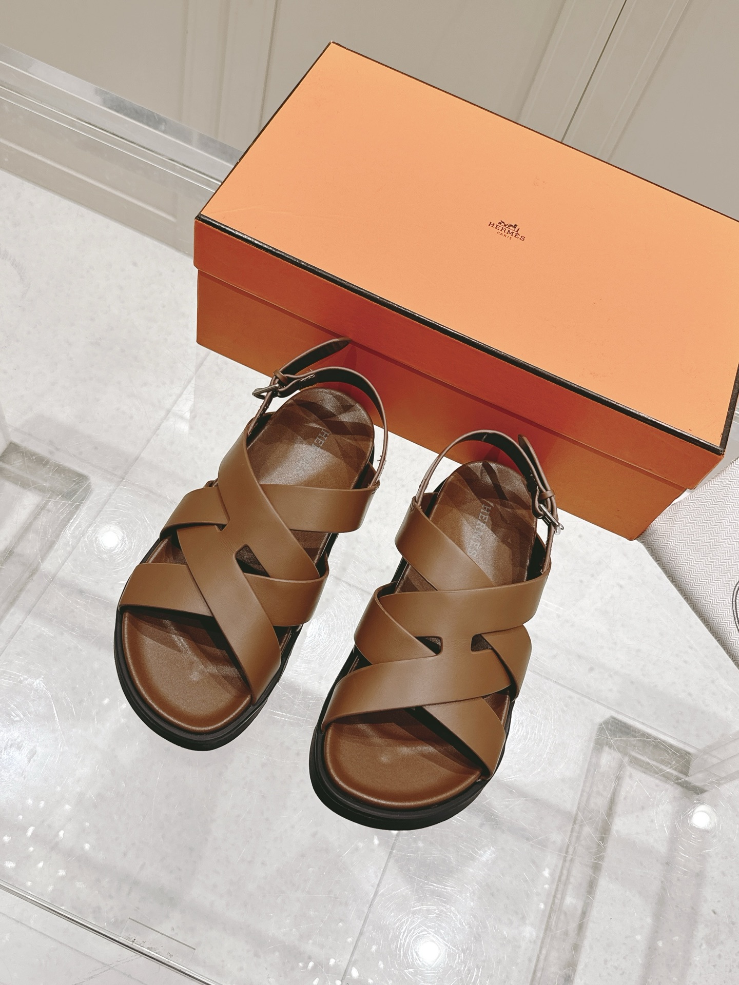 Hermès Hermes爱马仕Kazimir系列 交叉 织带 防水台 凉鞋 二舅鞋 H拖鞋