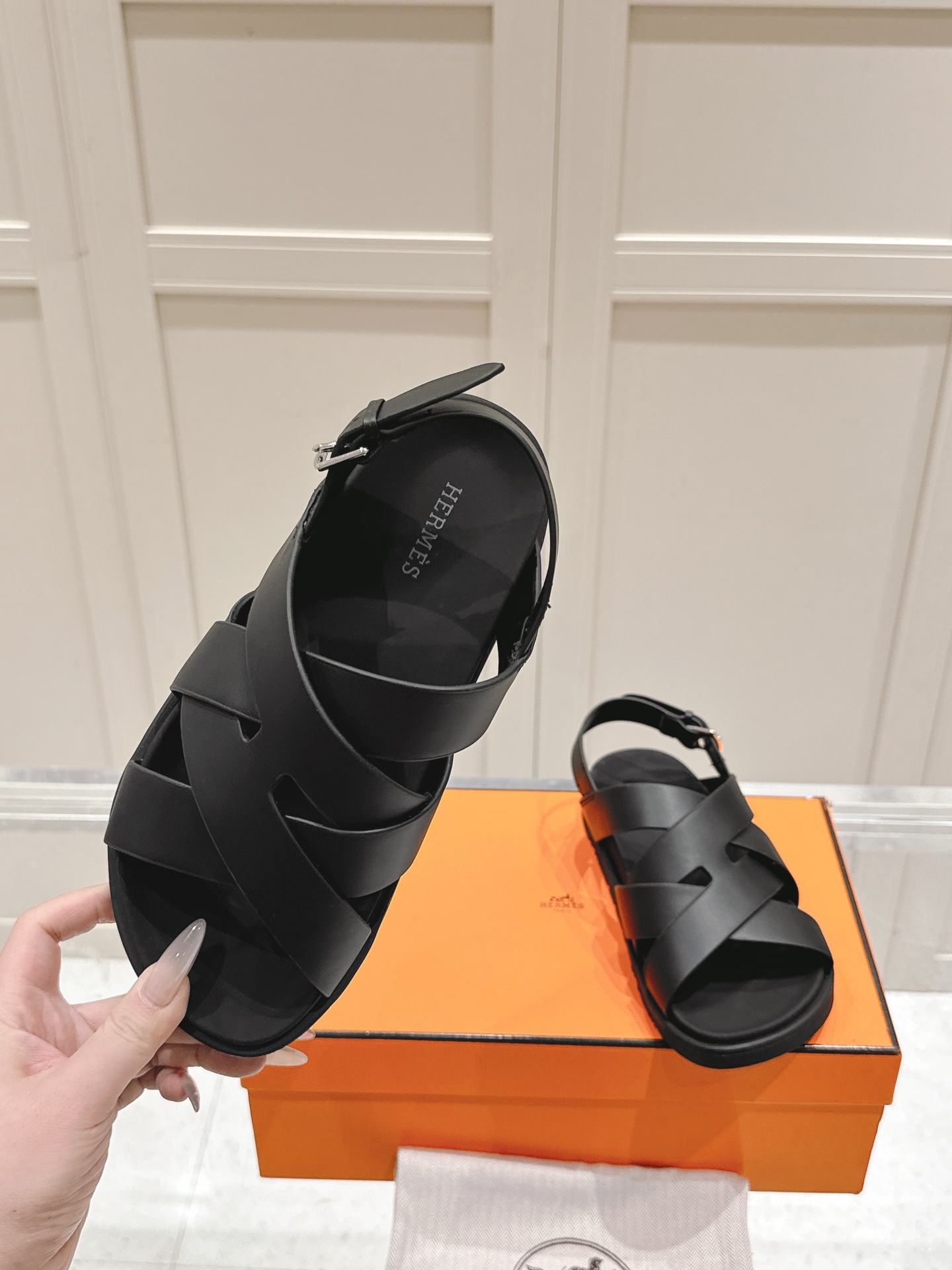 Hermès Hermes爱马仕Kazimir系列 交叉 织带 防水台 凉鞋 二舅鞋 H拖鞋
