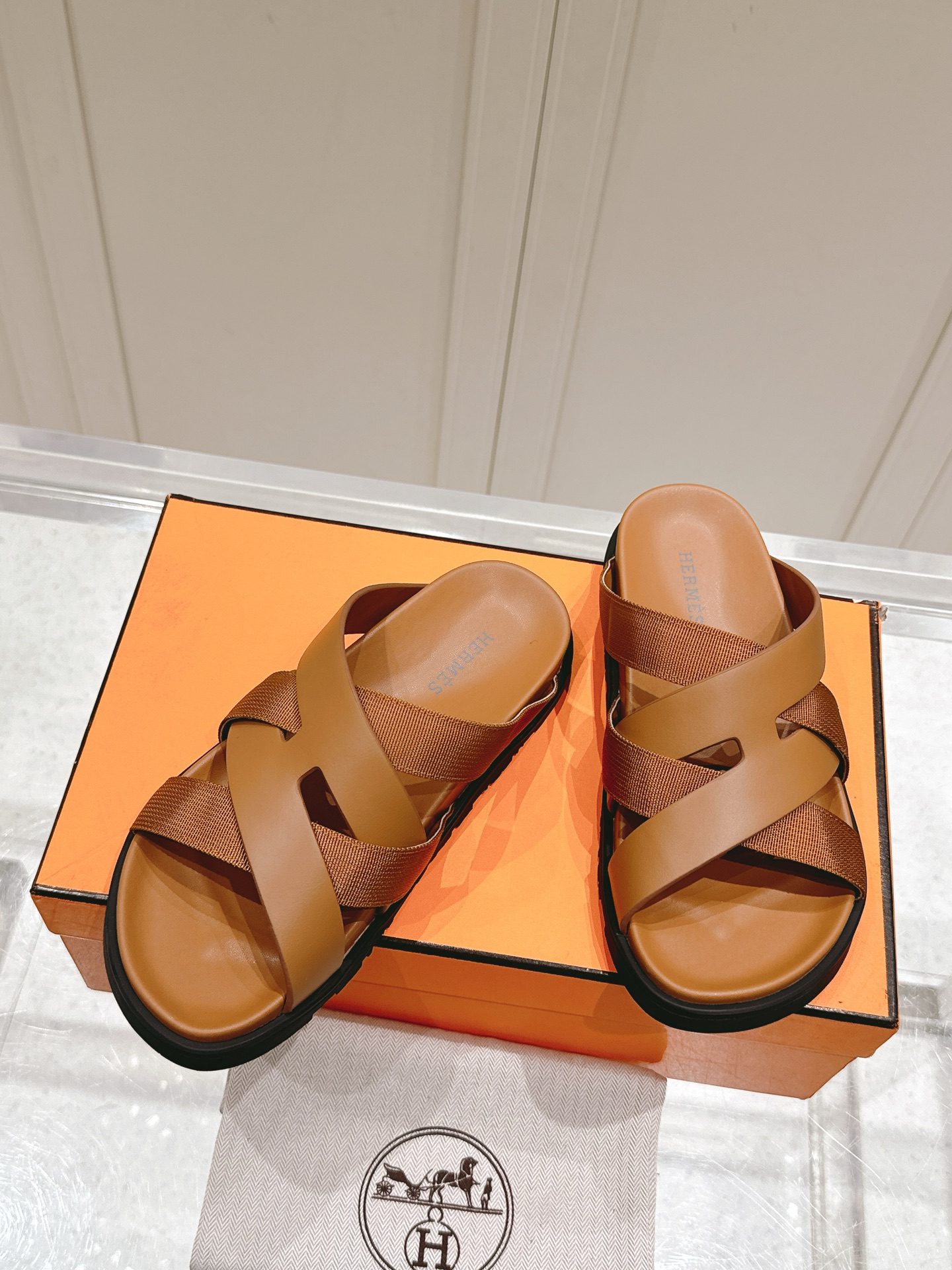 Hermès Hermes爱马仕Kazimir系列 交叉 织带 防水台 凉鞋 二舅鞋 H拖鞋