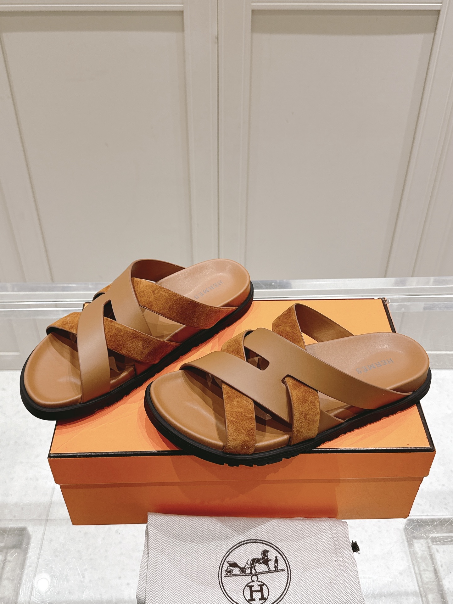 Hermès Hermes爱马仕Kazimir系列 交叉 织带 防水台 凉鞋 二舅鞋 H拖鞋