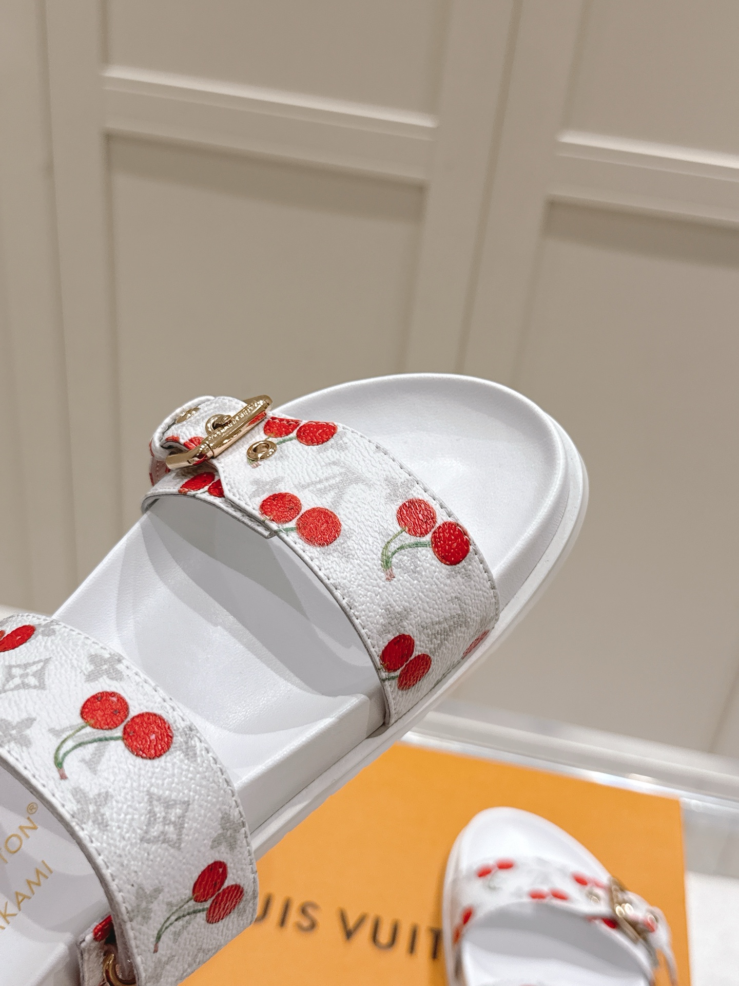Louis Vuitton LV村上隆联名 L家驴牌BOM DIA COMFORT系列 魔术贴 牛仔布 老花 凉鞋 平底凉拖鞋