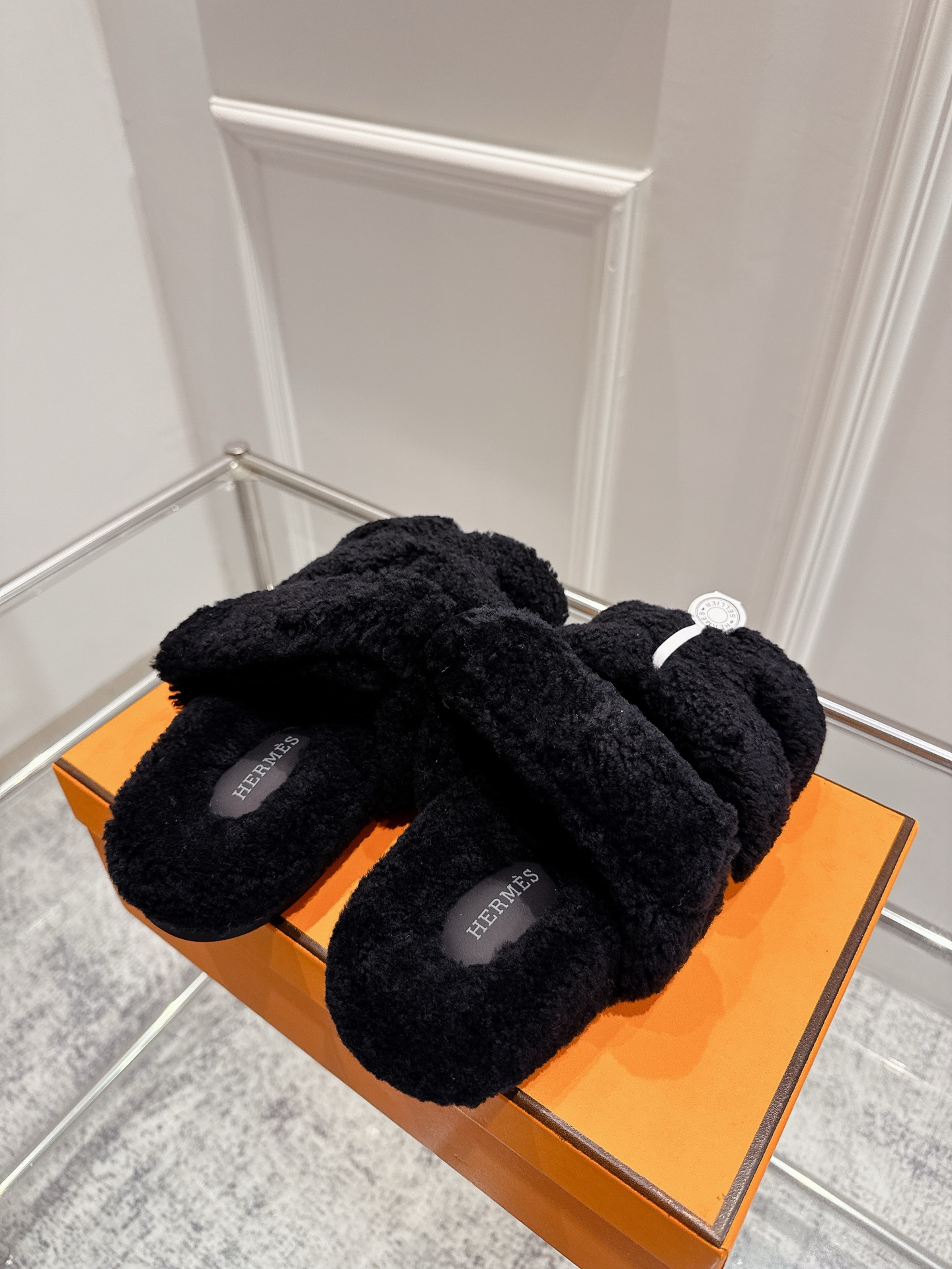 Hermès Hermes爱马仕chypre系列 老舅鞋 泰迪二舅毛拖鞋 H毛拖 魔术贴毛拖鞋