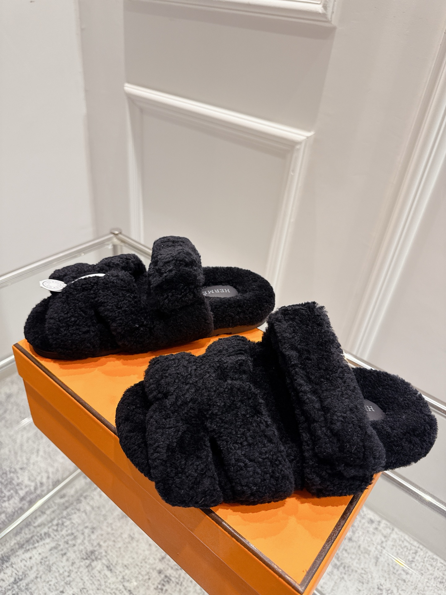 Hermès Hermes爱马仕chypre系列 老舅鞋 泰迪二舅毛拖鞋 H毛拖 魔术贴毛拖鞋