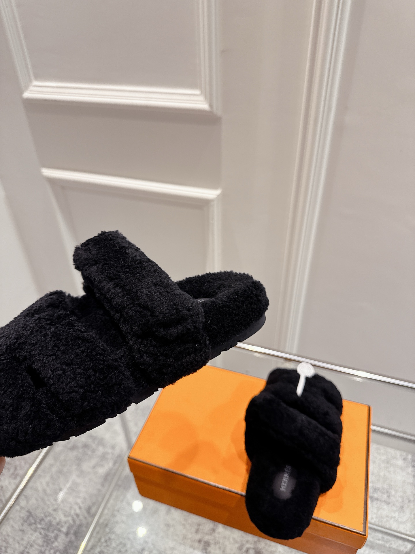 Hermès Hermes爱马仕chypre系列 老舅鞋 泰迪二舅毛拖鞋 H毛拖 魔术贴毛拖鞋