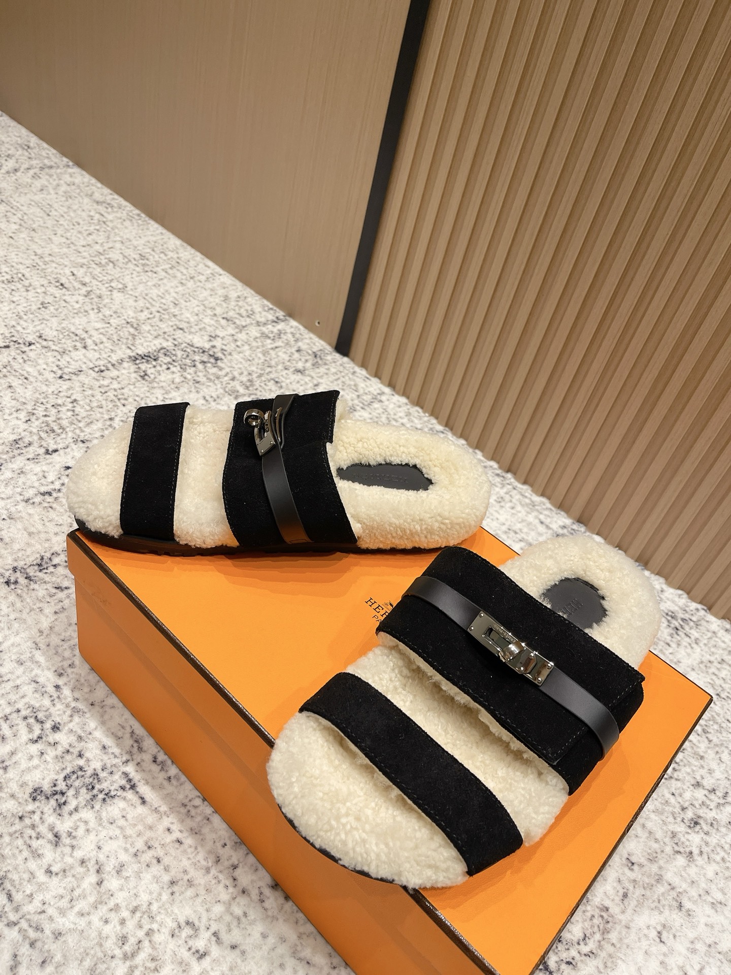 Hermès Hermes爱马仕2025秋冬kelly懒人毛拖鞋